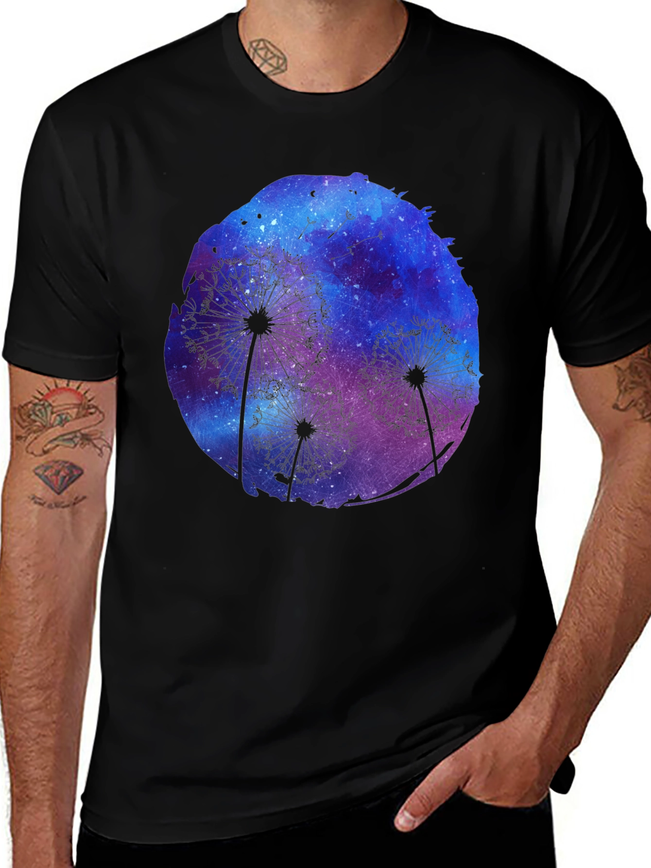 Variant 30 of Dandelion Galaxy Print Black T-Shirt