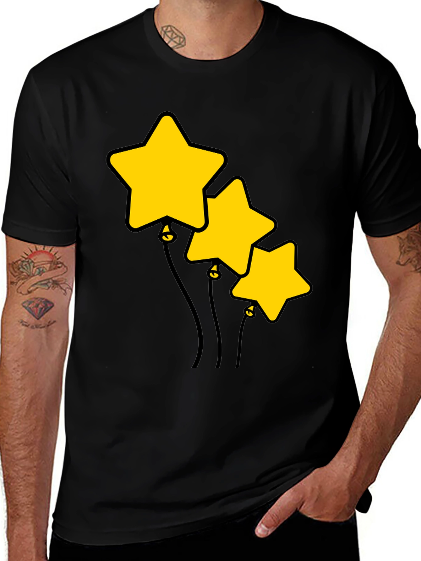 Variant 12 of Star Balloons Graphic Tee - Black Cotton T-Shirt
