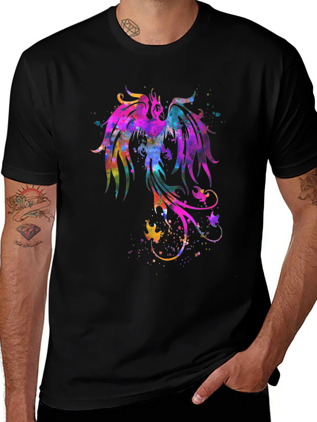 Variant 23 of Watercolor Phoenix Graphic Black T-Shirt