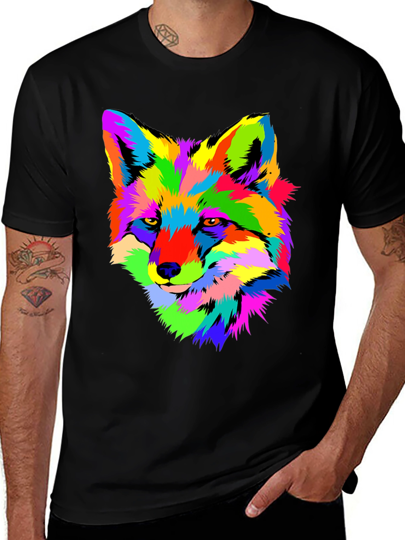 Variant 21 of Colorful Fox Graphic Print Black T-Shirt
