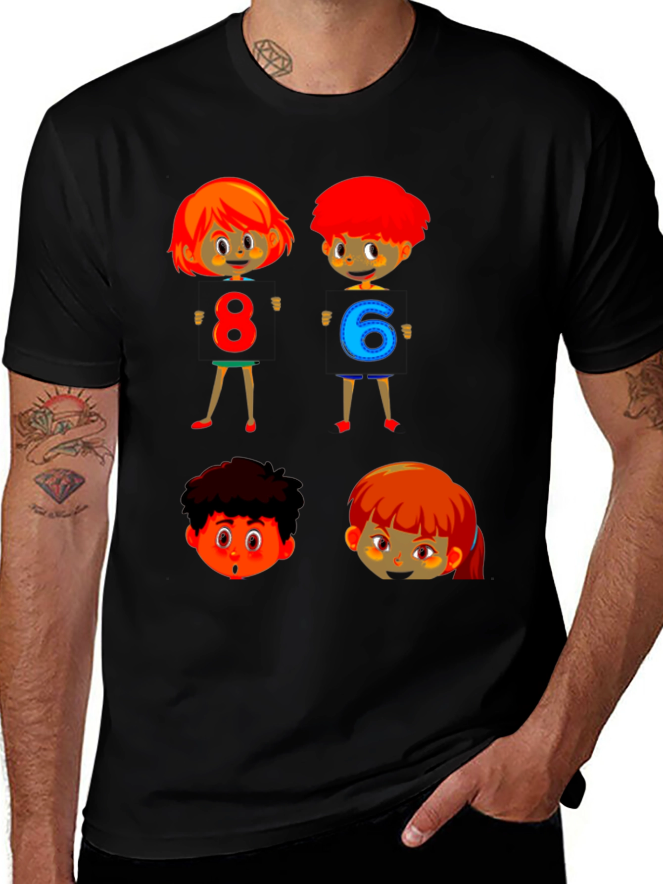 Variant 6 of Cartoon Numbers Kids Black T-Shirt