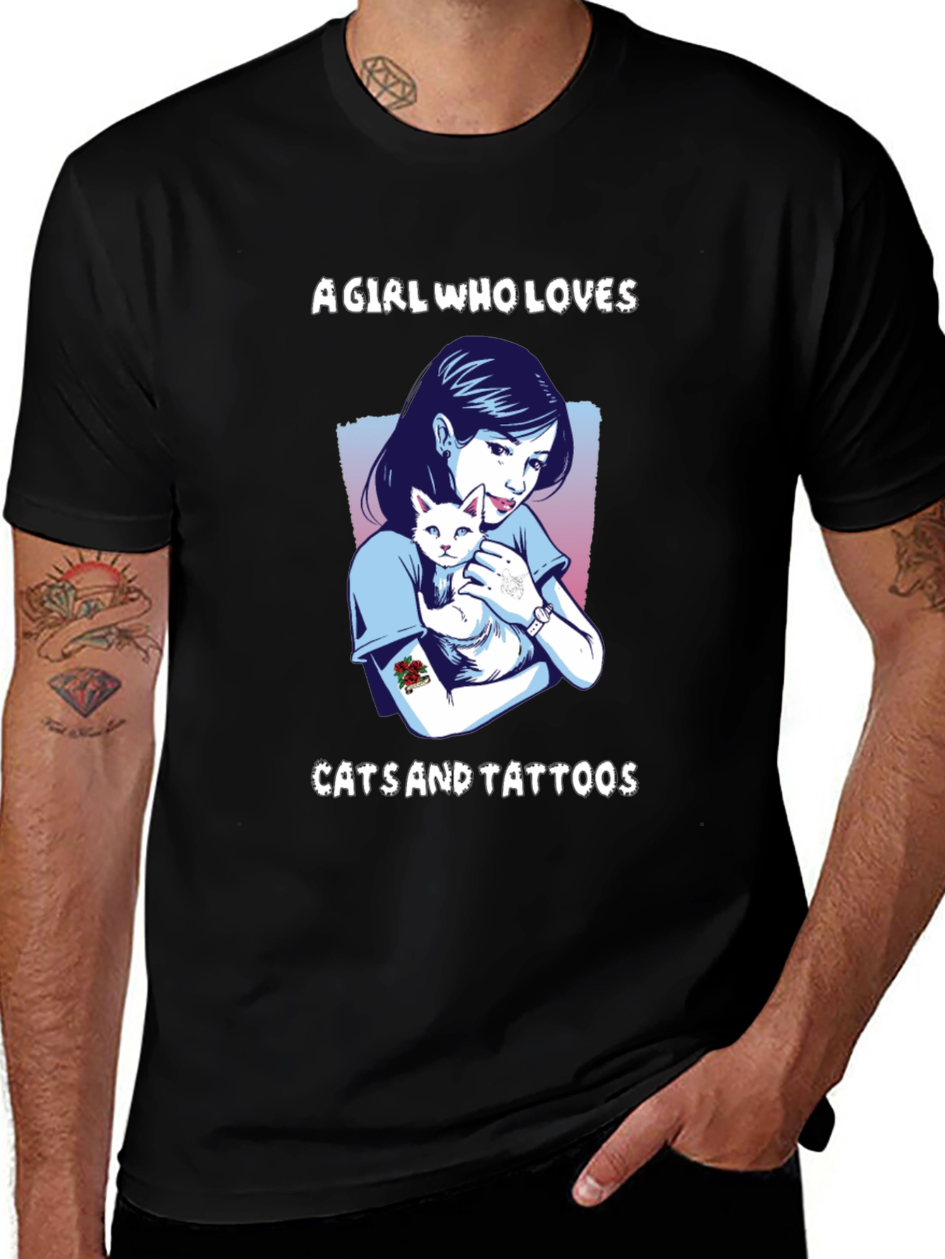 Girl Loves Cats and Tattoos Graphic T-Shirt