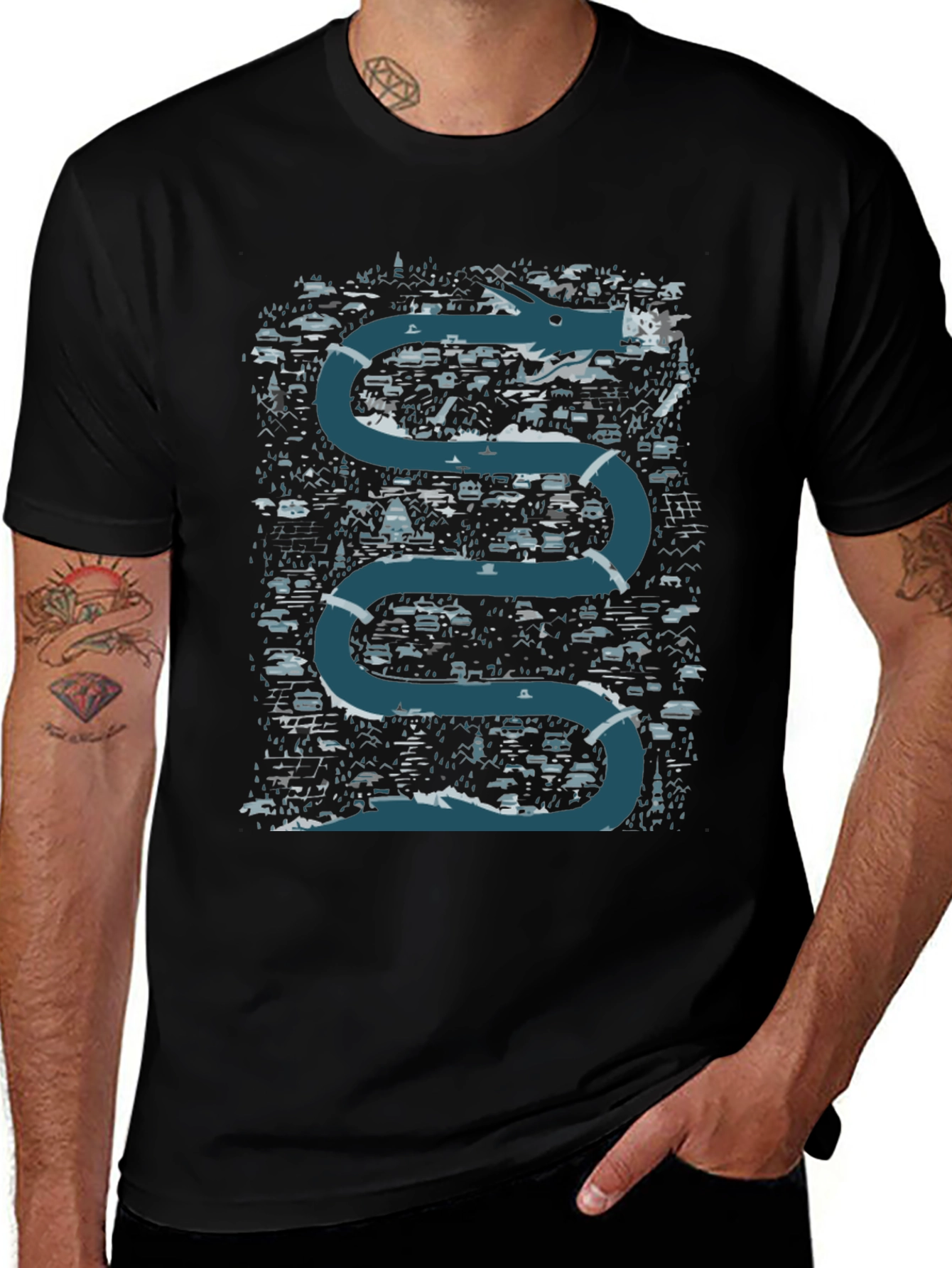 Dragon River Graphic T-Shirt - Black