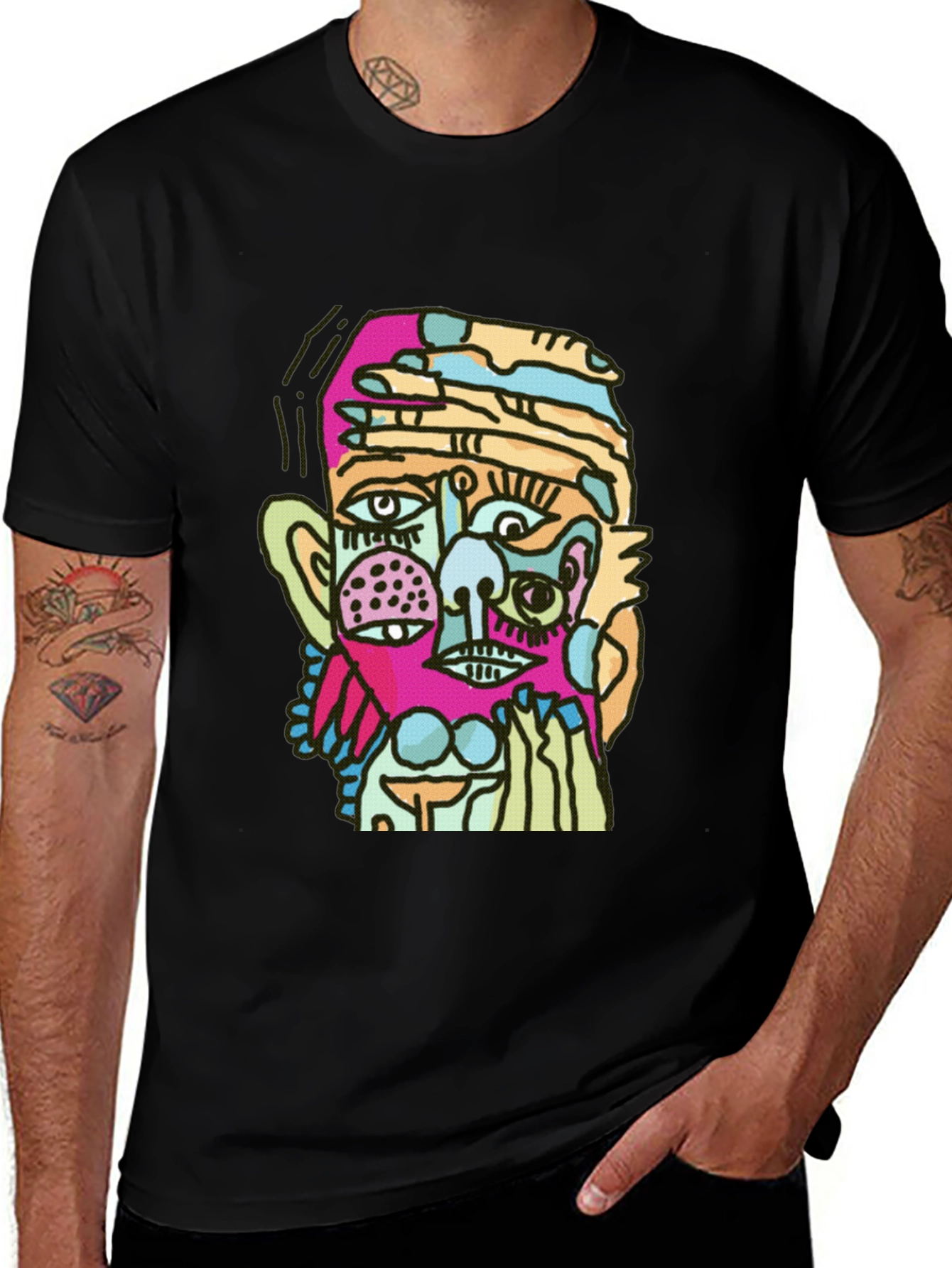 Variant 26 of Abstract Face Graphic Black T-Shirt