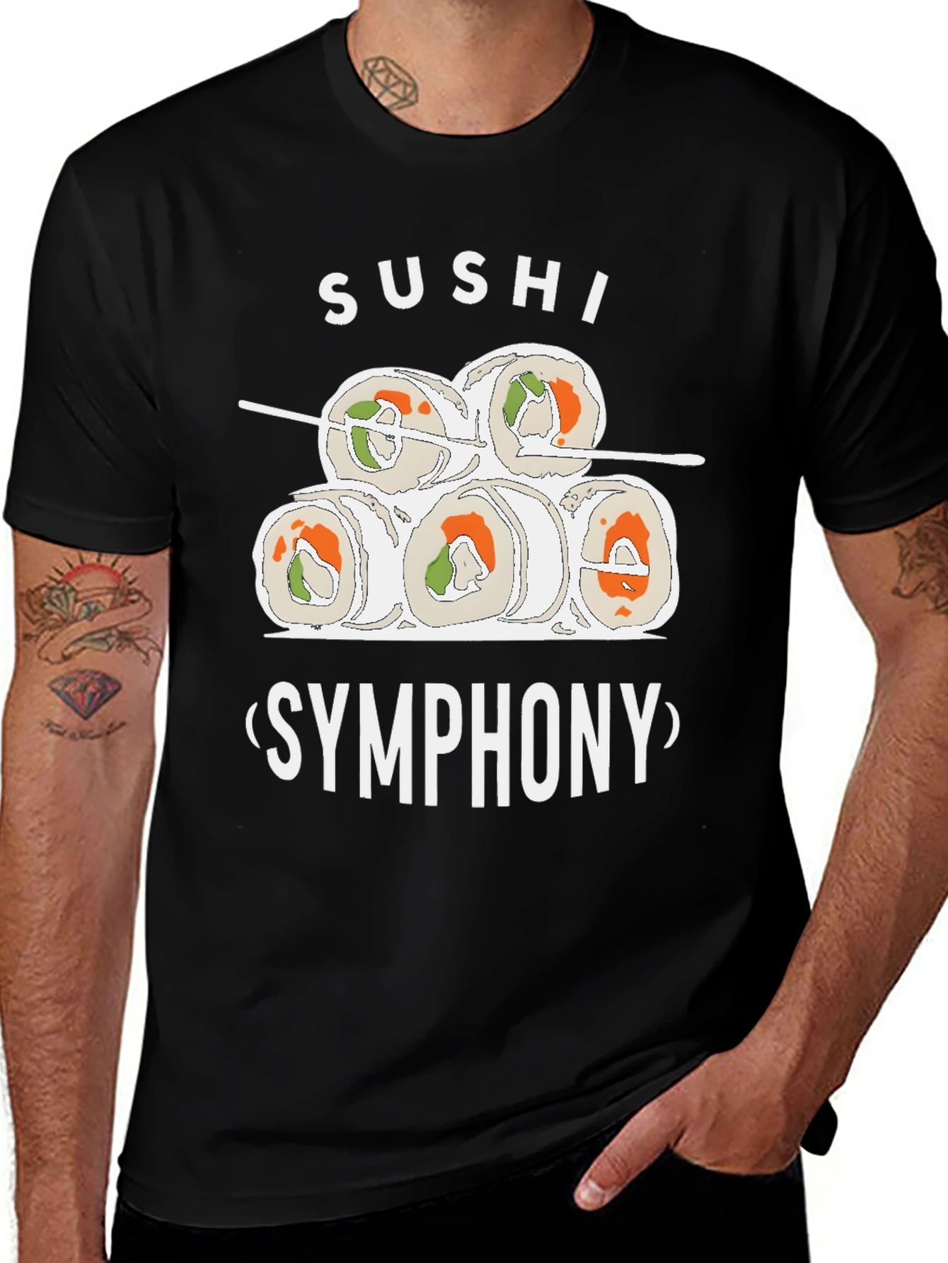 Variant 25 of Sushi Symphony Graphic Tee - Black Cotton T-Shirt
