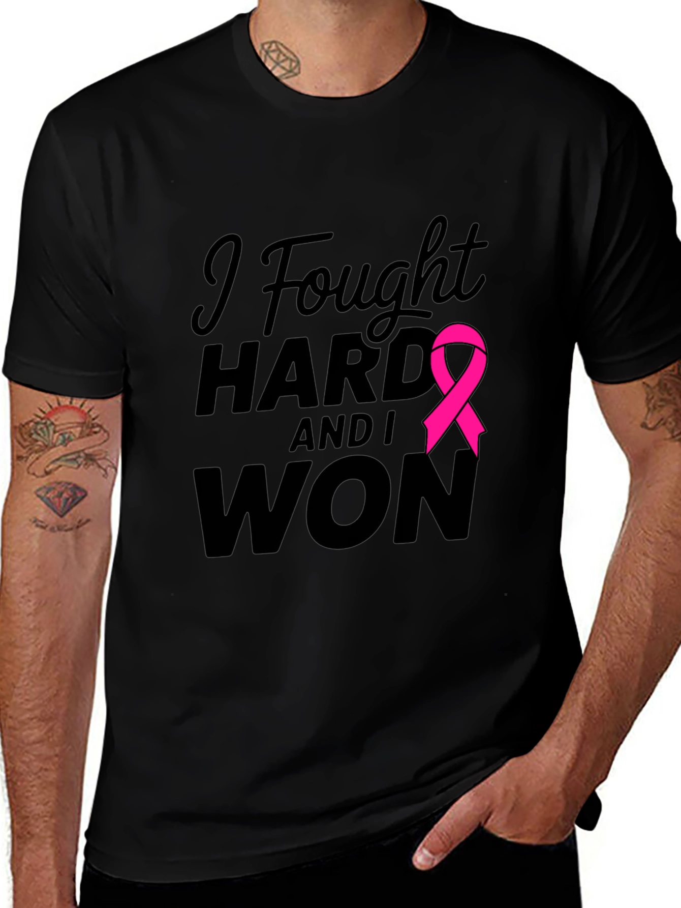 Variant 6 of I Fought Hard & Won T-Shirt Breast Cancer Awareness