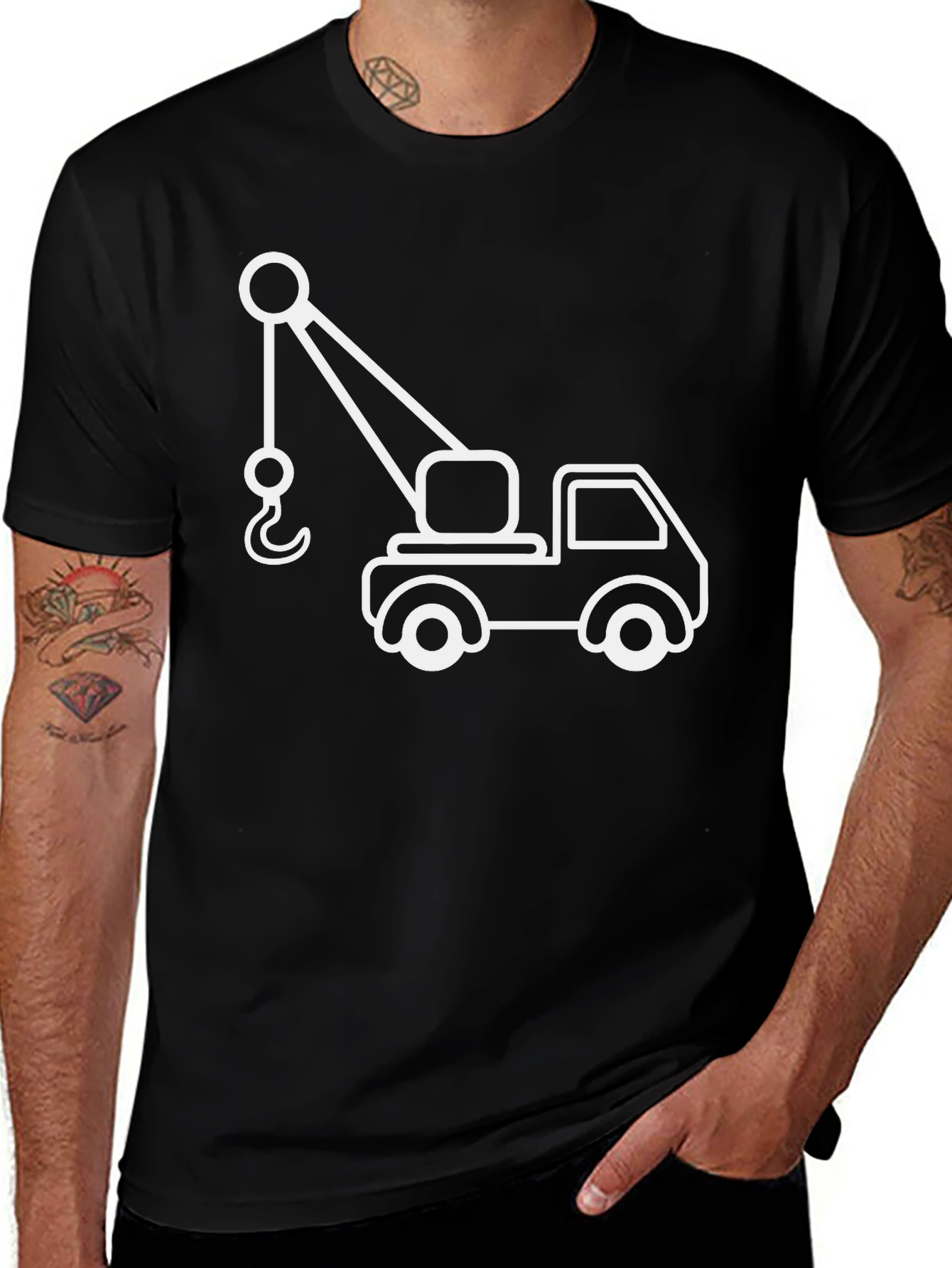 Variant 27 of Crane Truck Graphic Tee - Black Cotton T-Shirt