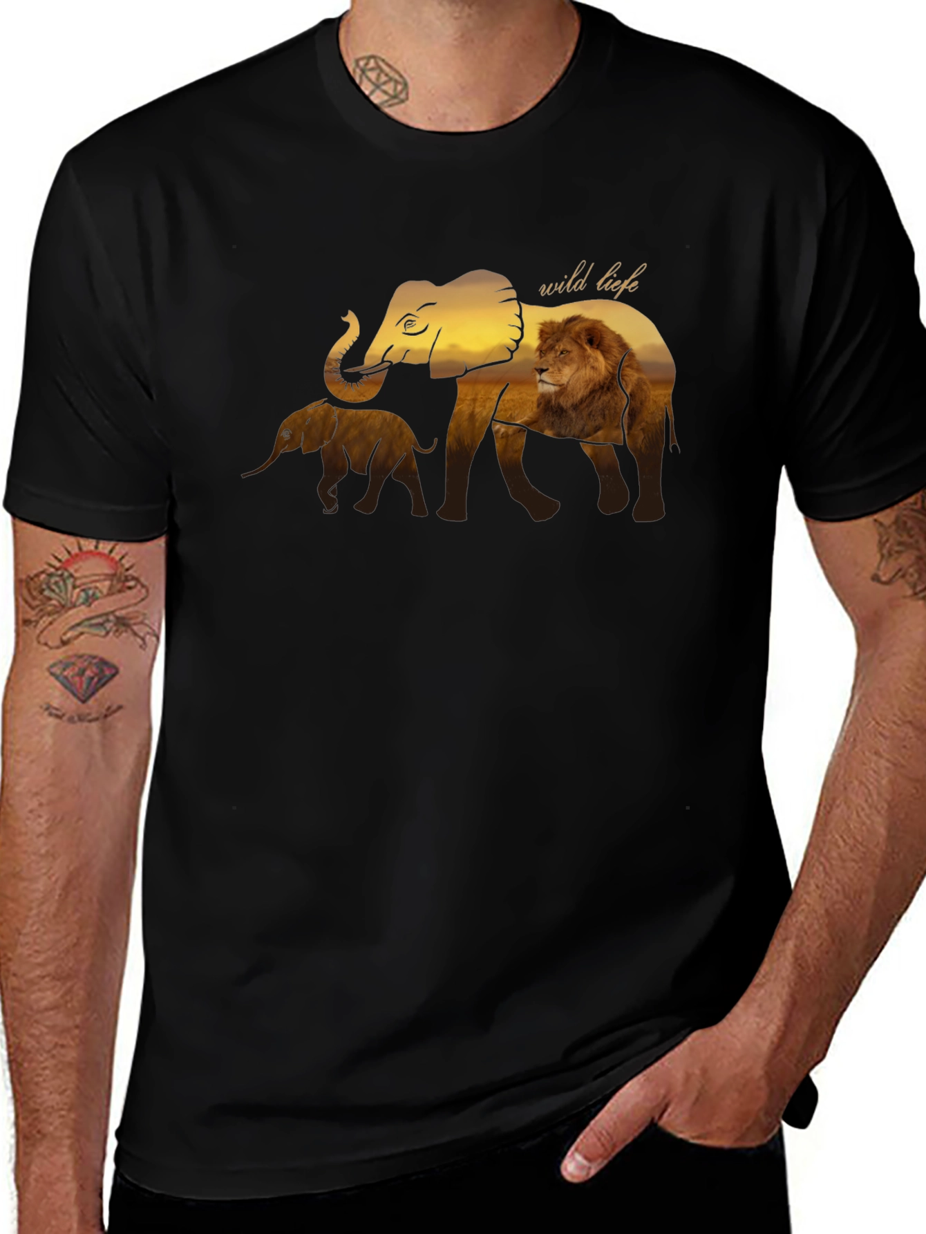 Variant 11 of Wildlife Graphic Tee - Elephant & Lion Design