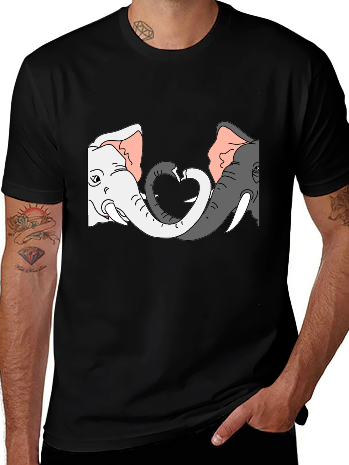Variant 10 of Elephant Love Heart T-Shirt - Black Cotton Tee