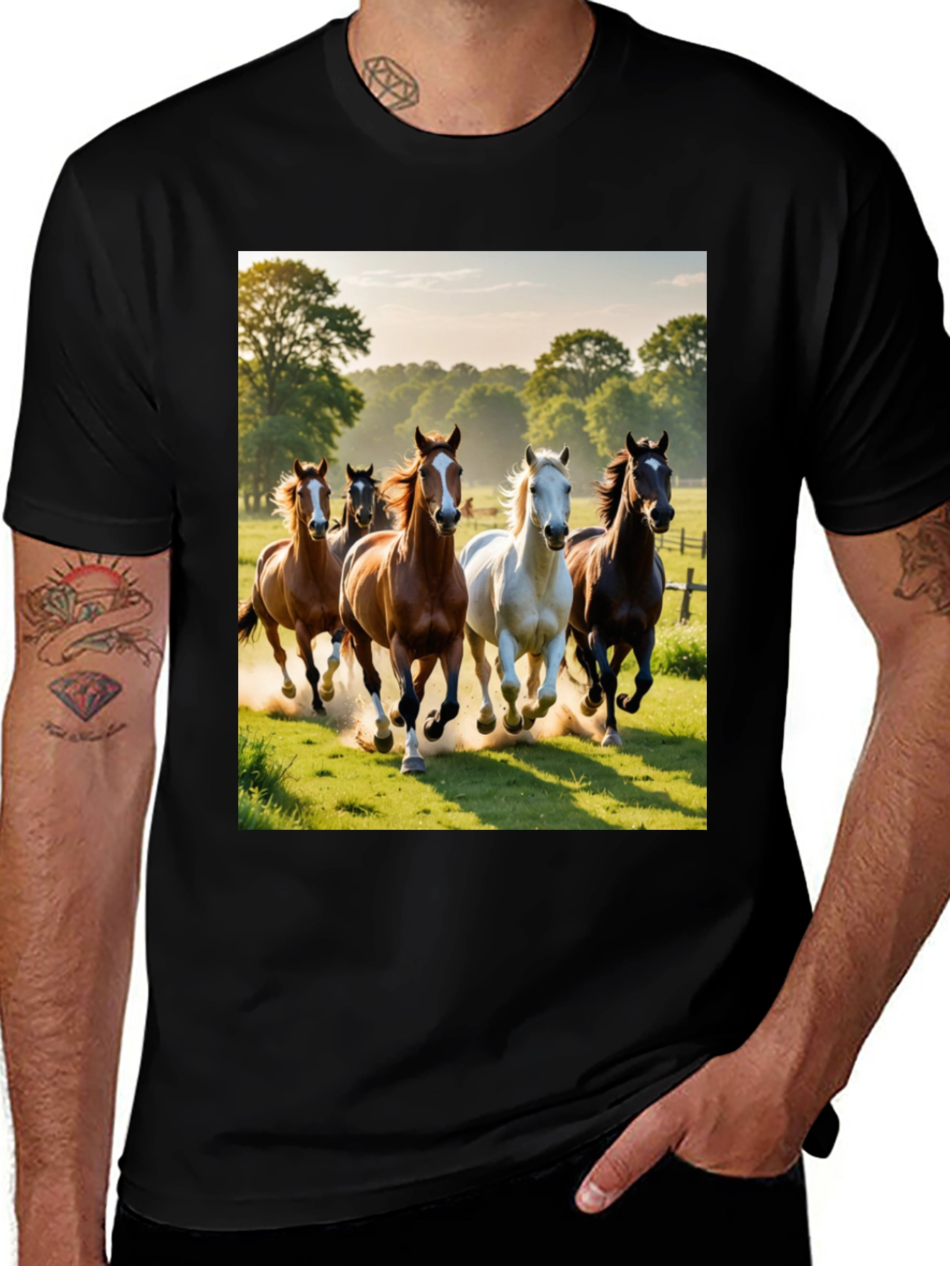 Variant 27 of Horse Stampede T-Shirt - Black Crew Neck