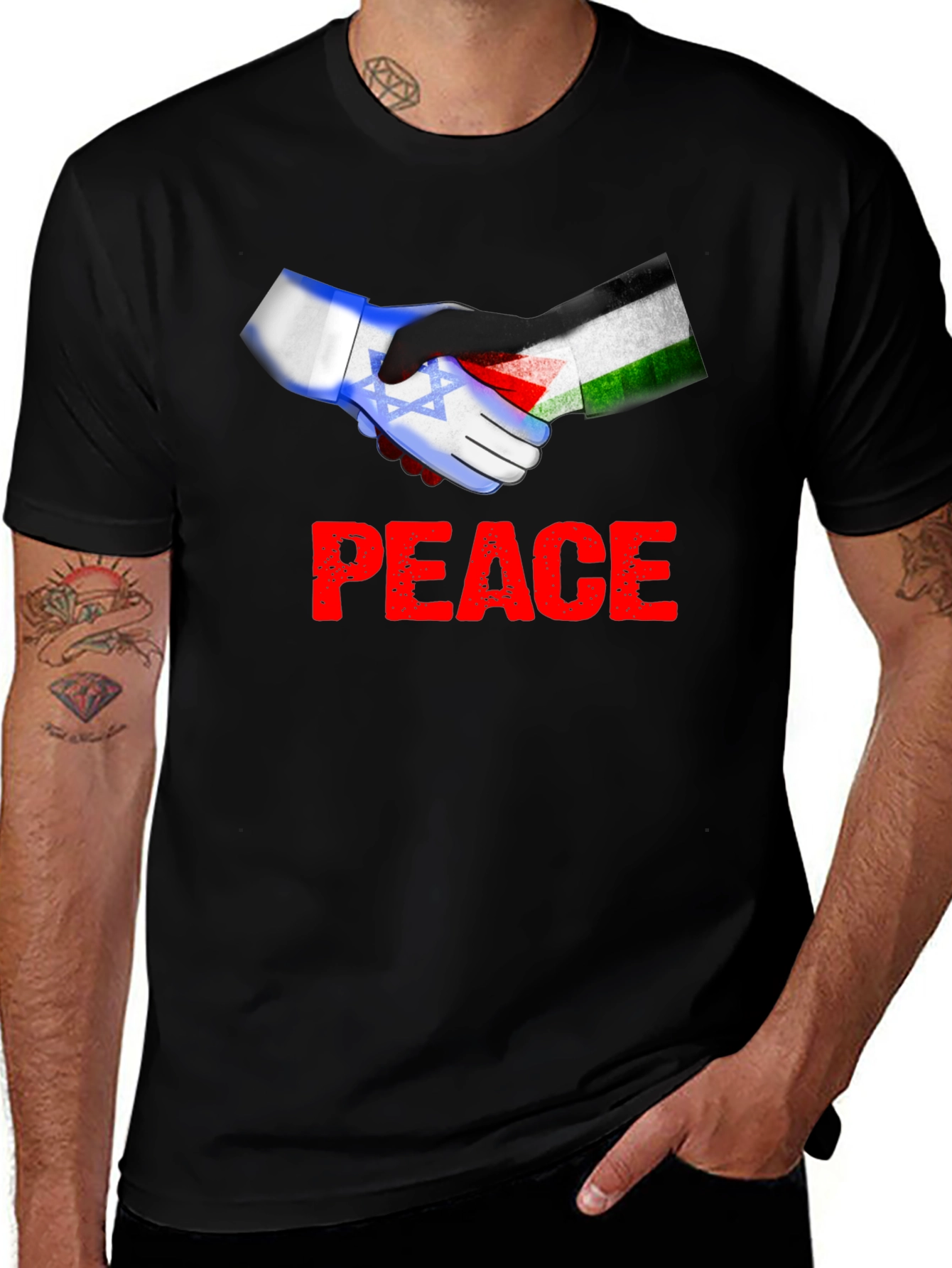 Peace Israel Palestine Flag Handshake T-Shirt
