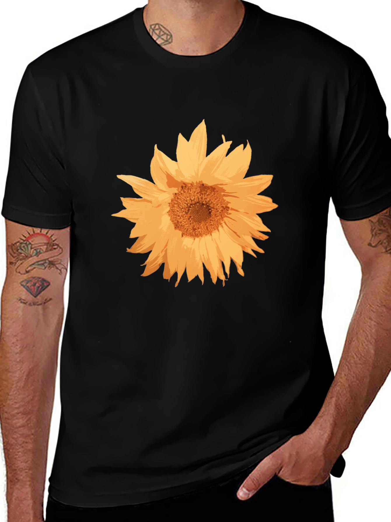 Variant 6 of Sunflower Graphic Tee - Casual Black T-Shirt