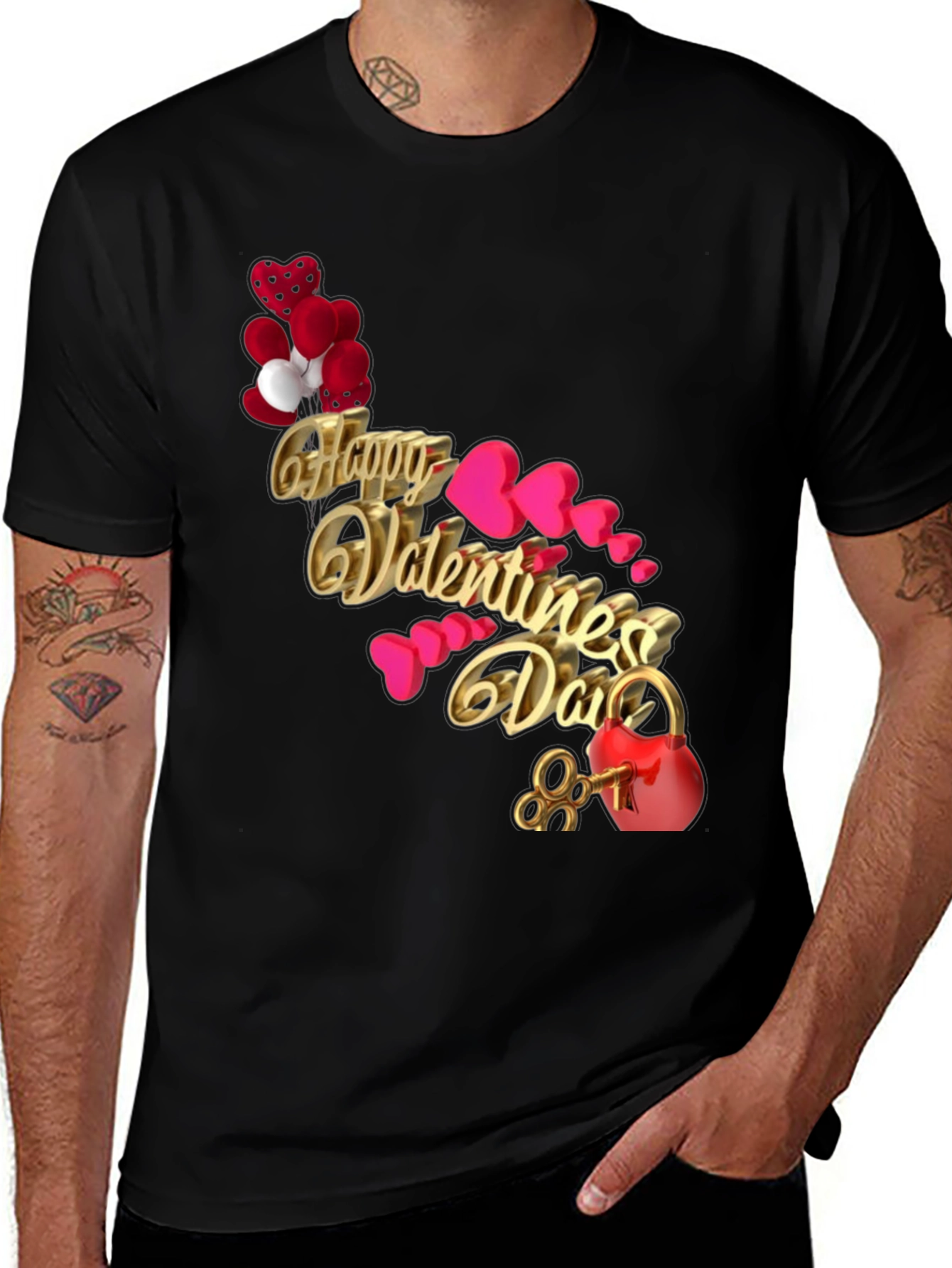 Variant 14 of Valentine's Day T-Shirt - Heart Balloons, Lock and Key Design