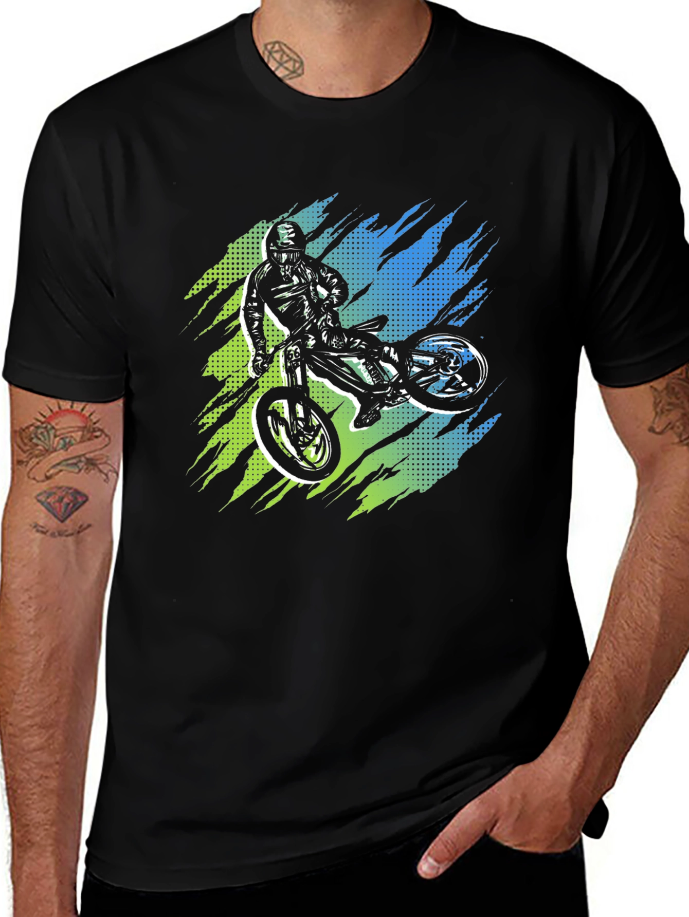 Variant 17 of Men's Black Graphic Tee - Mountain Bike Rider Design