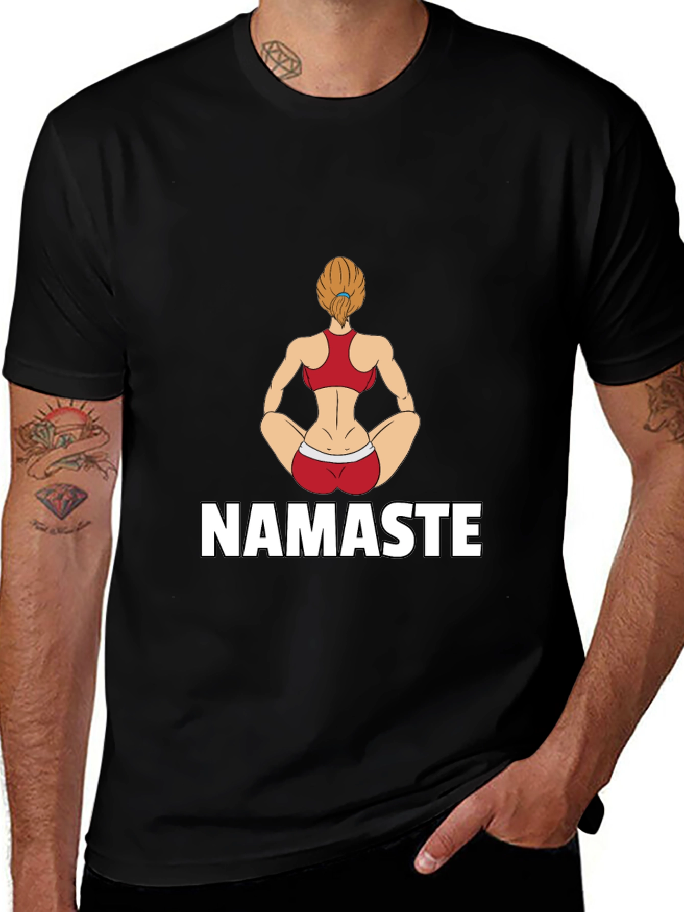 Variant 16 of Namaste Yoga Girl Graphic Tee - Black Cotton Blend