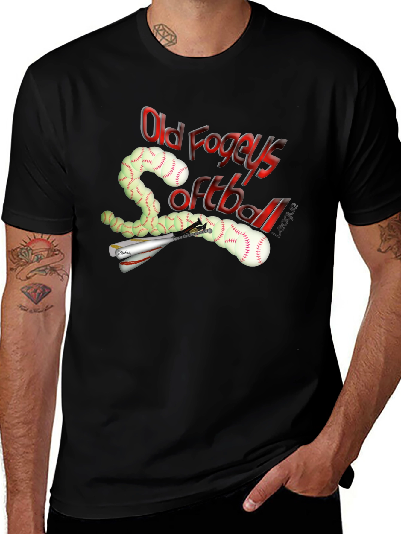 Variant 5 of Old Fogeys Softball League T-Shirt - Black