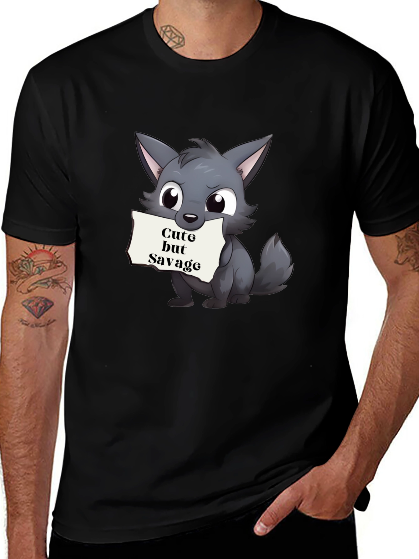 Variant 24 of Cute but Savage Cartoon Wolf Black T-Shirt