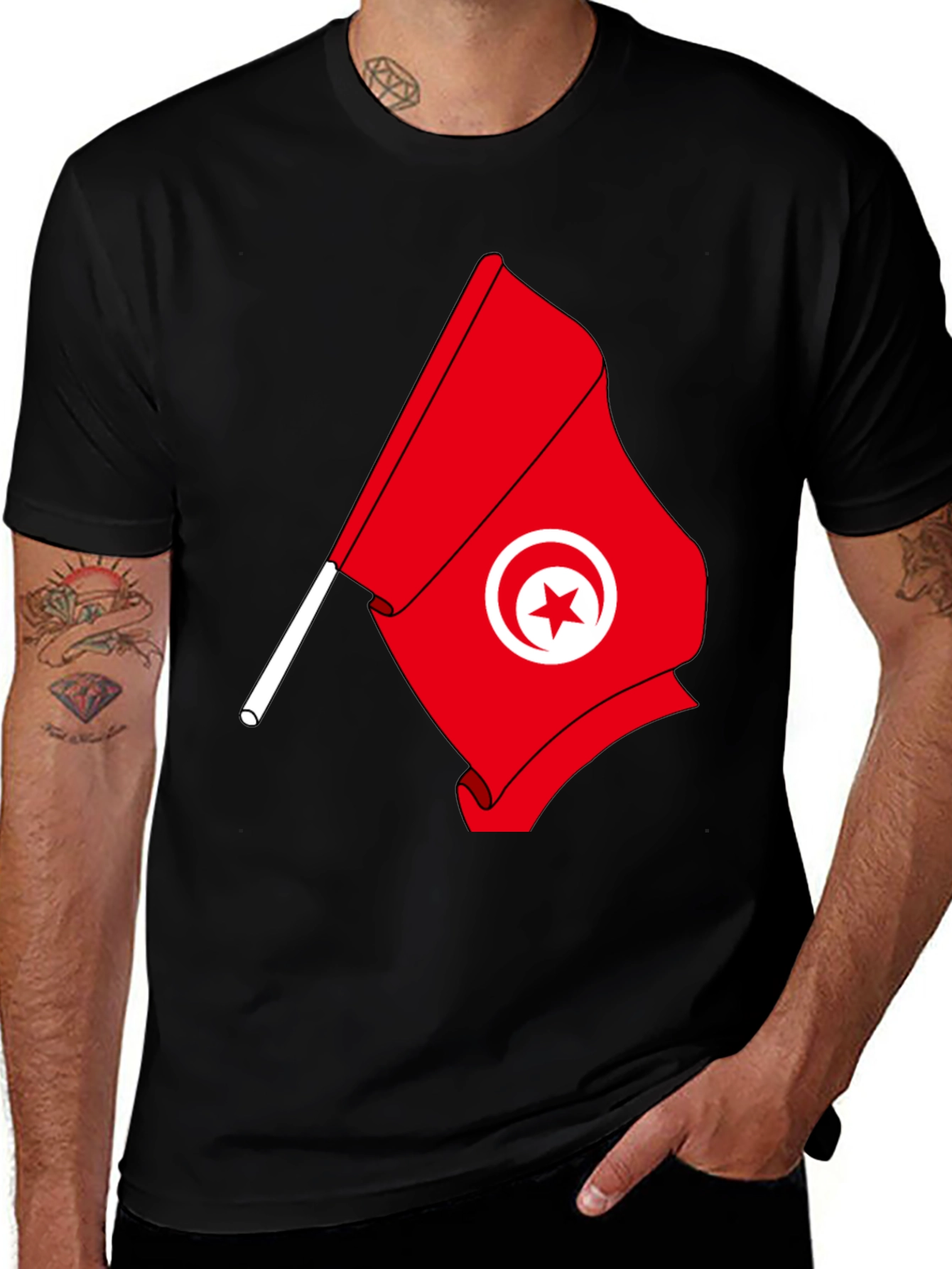 Tunisia Flag T-Shirt - Black Cotton Tee