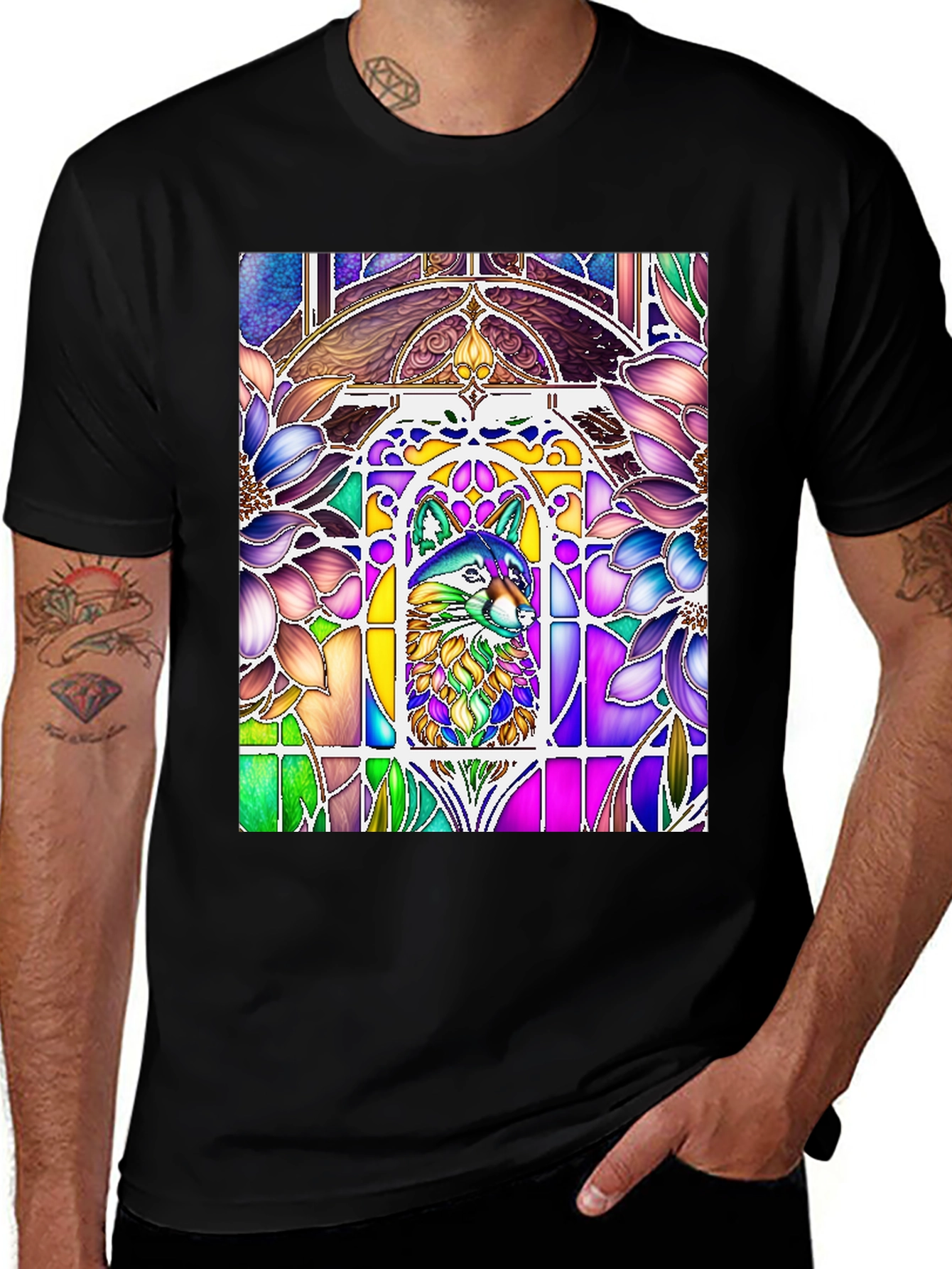 Black Stained Glass Wolf Graphic Tee main image