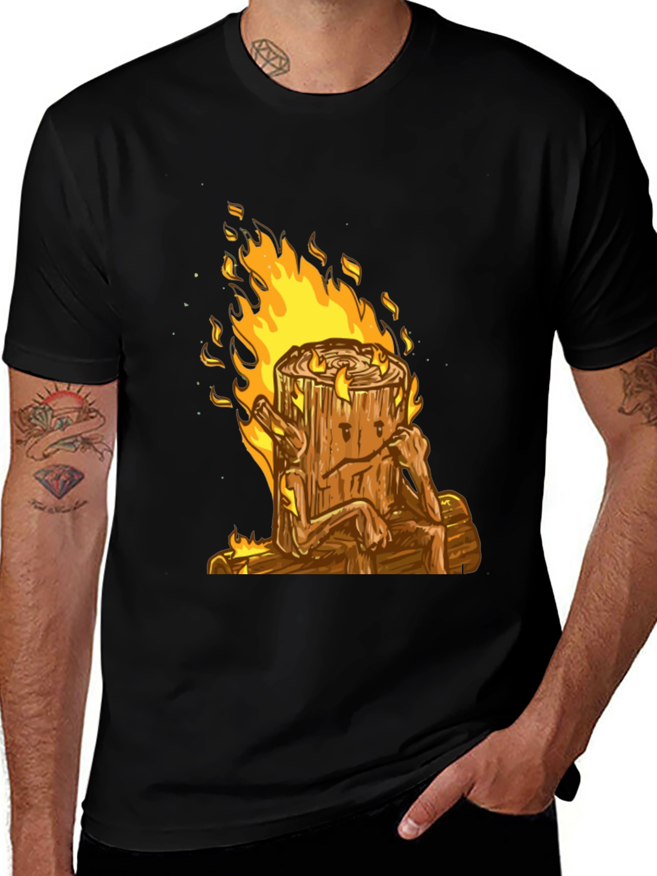 Variant 27 of Burning Log T-Shirt - Cartoon Firewood Graphic Tee