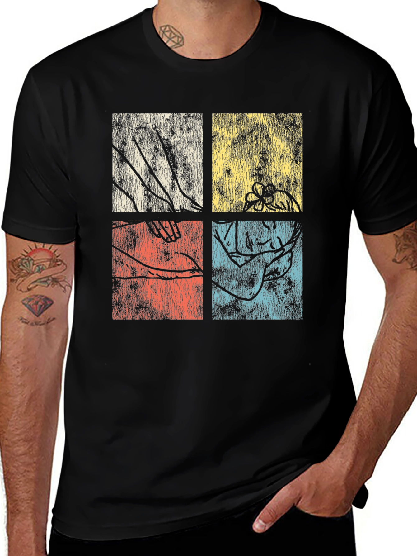 Variant 24 of Retro Botanical Graphic Tee - Unique Four Panel Design