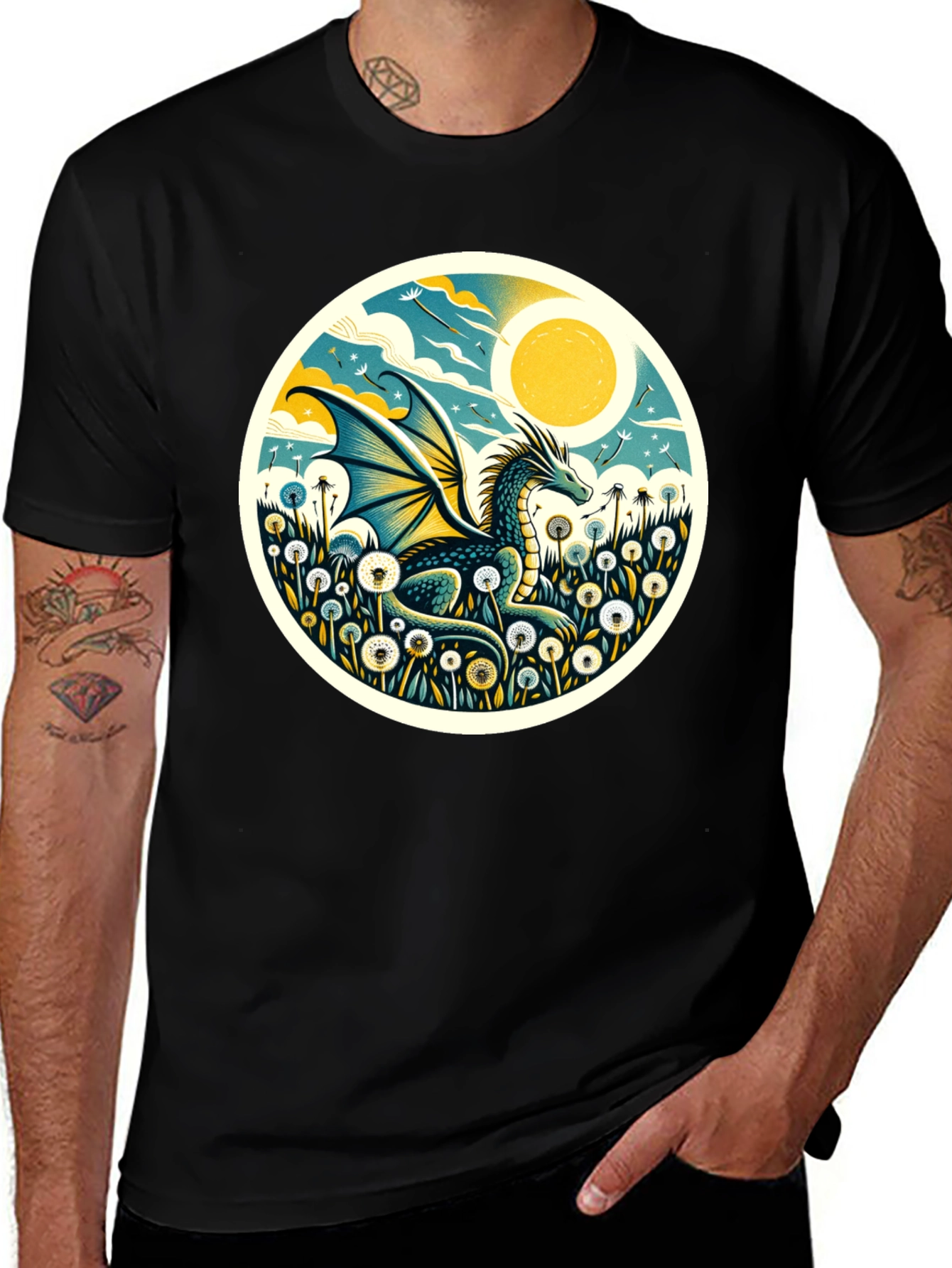 Variant 2 of Dragon Meadow Graphic Tee - Black Cotton Blend