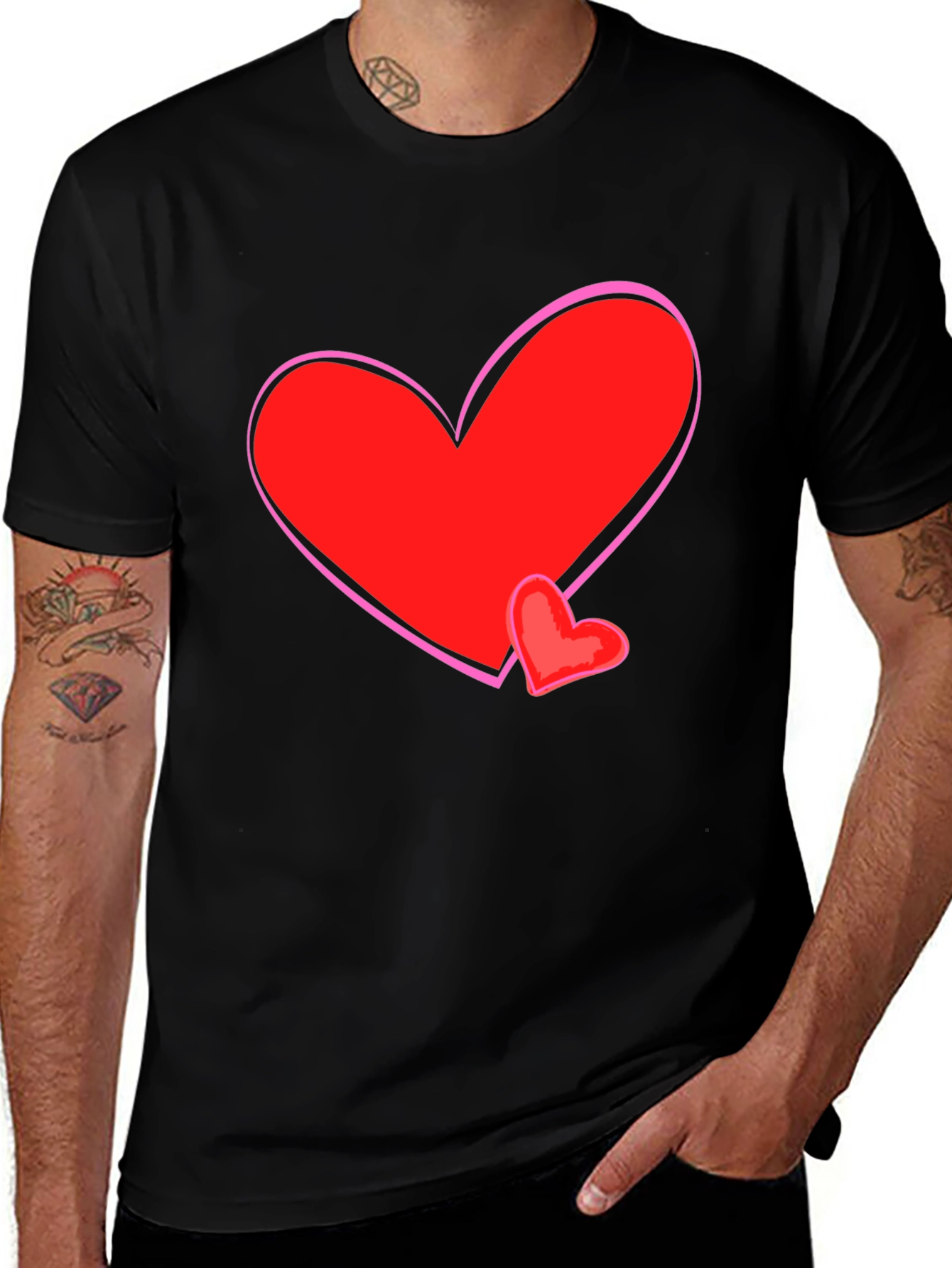 Variant 20 of Heart Graphic T-Shirt - Black Cotton Casual Tee
