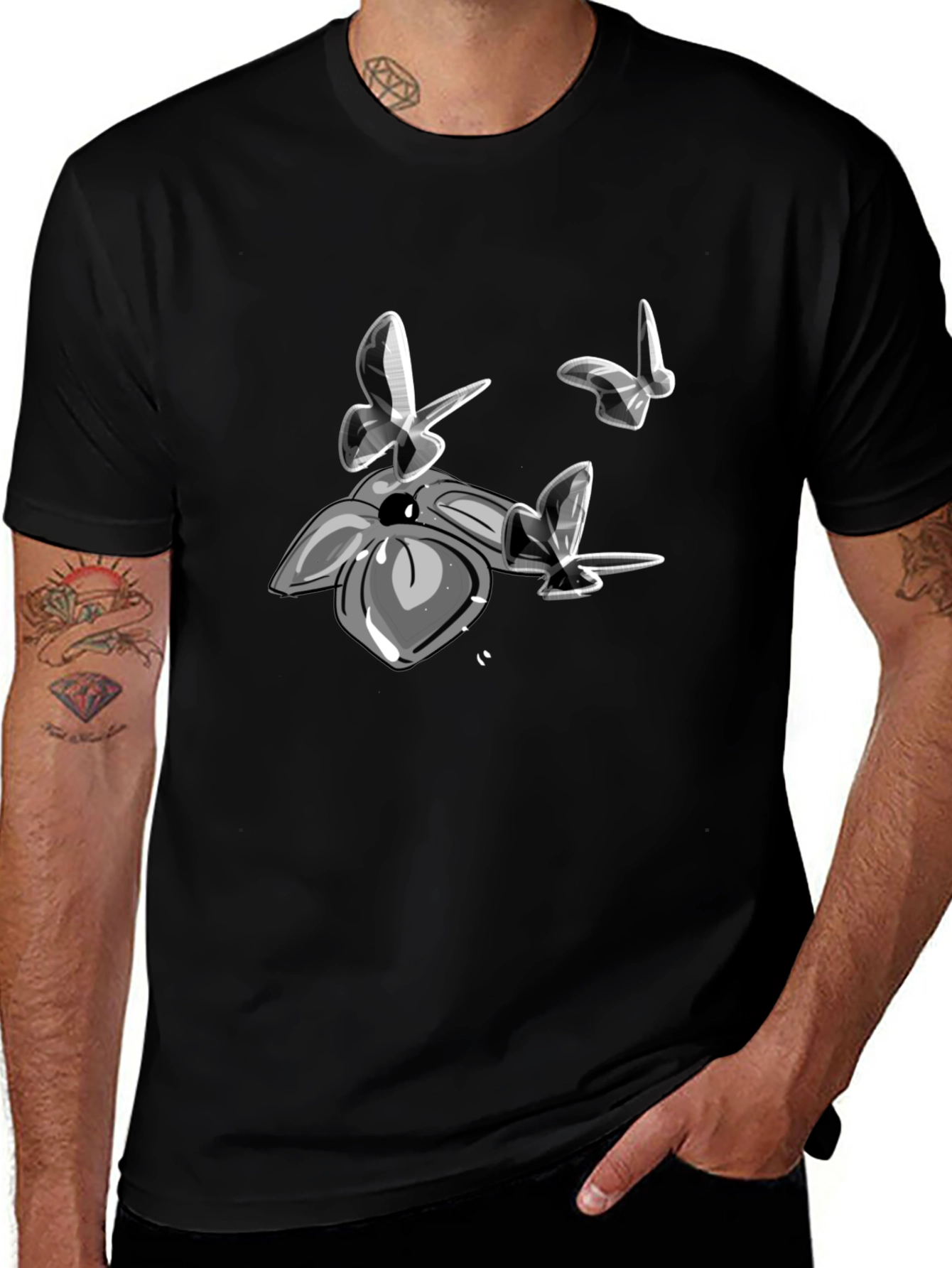 Variant 5 of Stylish Black T-Shirt with Butterfly Graphic Print