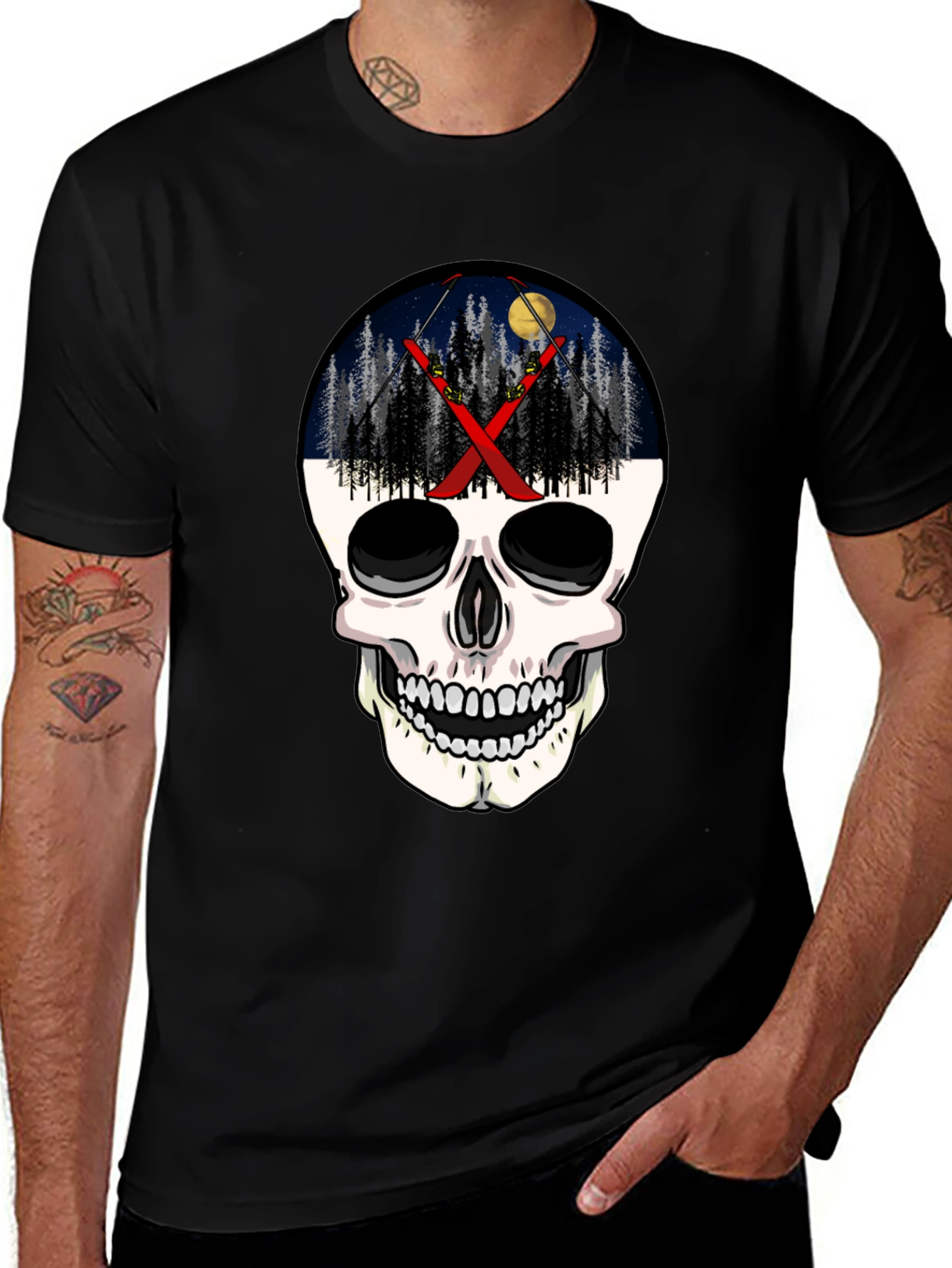 Ski Skull T-Shirt - Night Skiing Graphic Tee