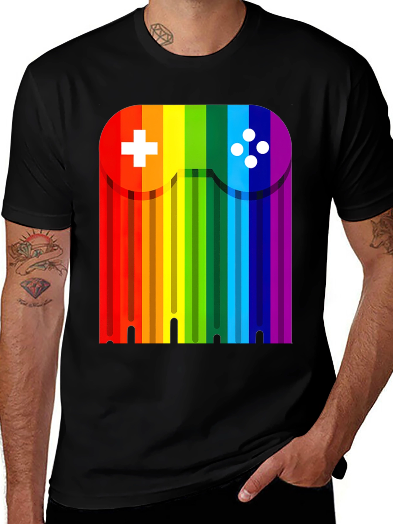 Variant 9 of Rainbow Gaming Controller Graphic Tee