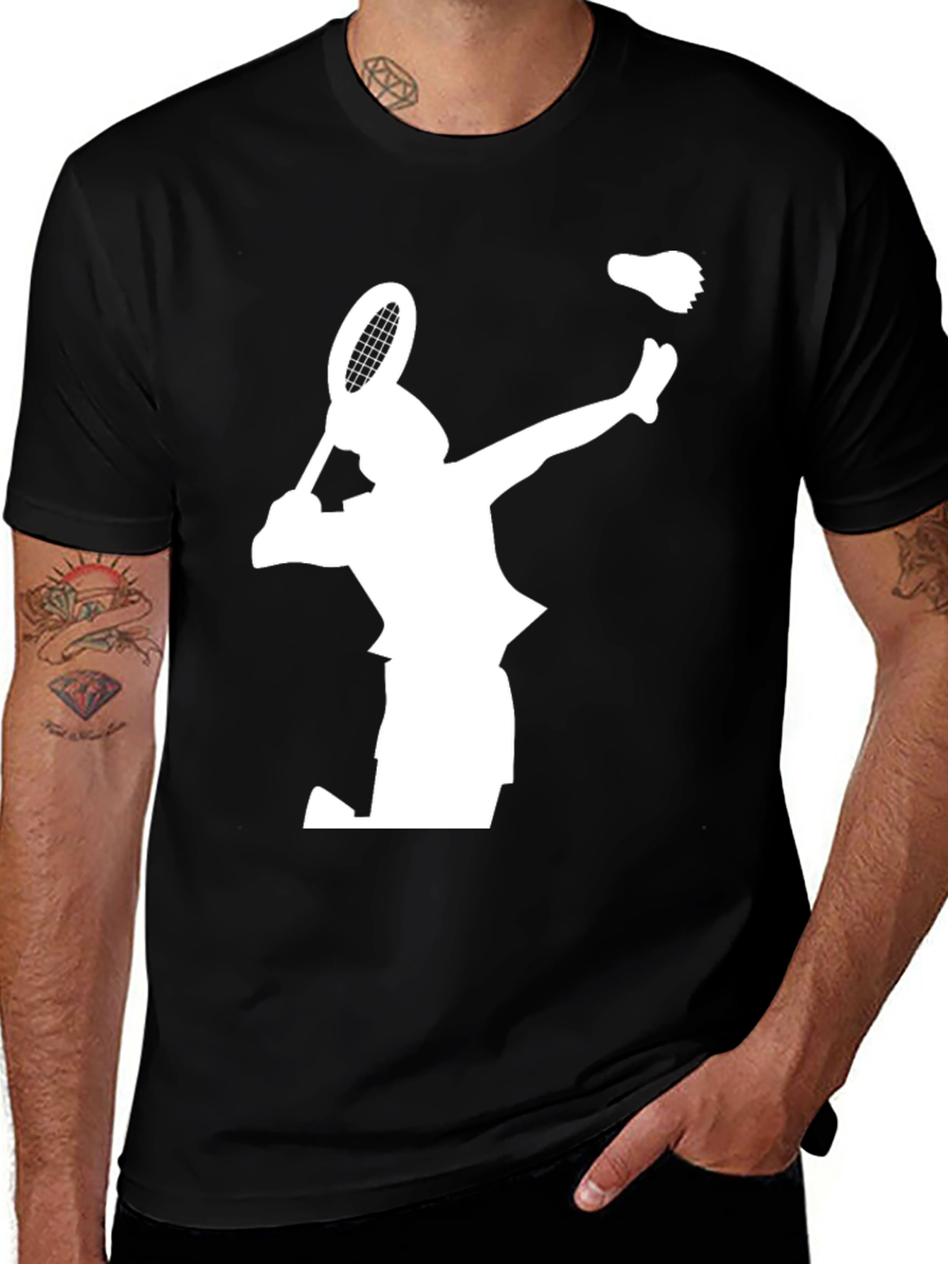 Variant 5 of Badminton Player Graphic Tee - Black Cotton T-Shirt