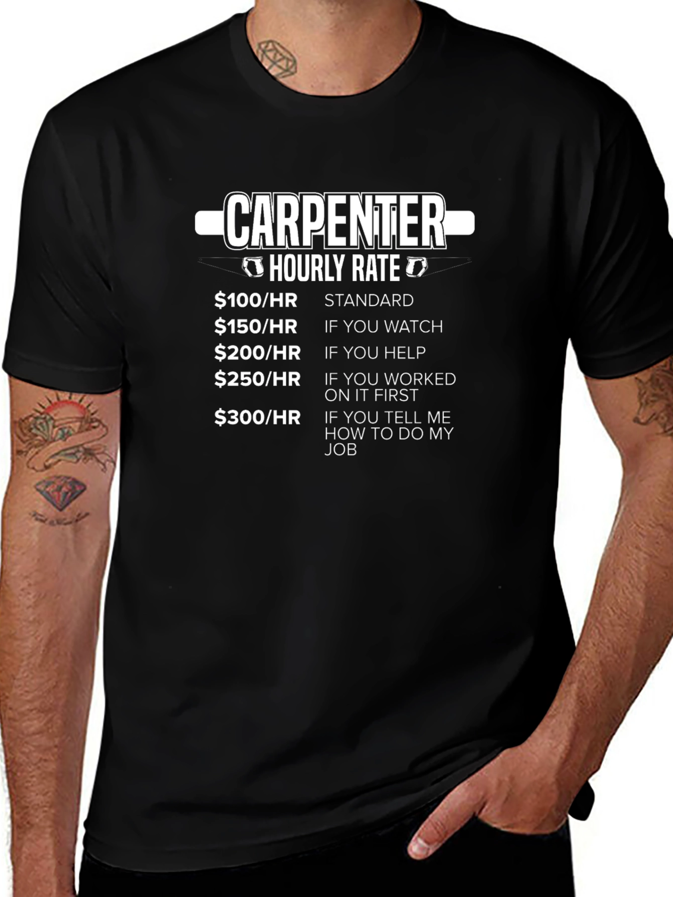 Variant 17 of Carpenter Hourly Rate Graphic Tee - Funny Job Humor T-Shirt