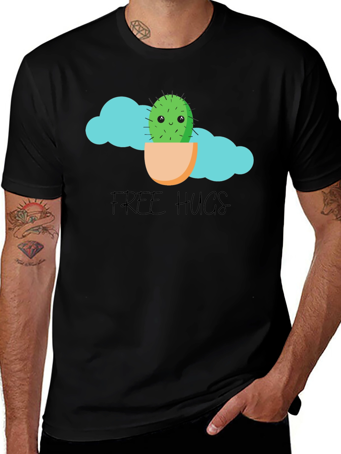 Variant 6 of Cute Cactus "Free Hugs" Graphic T-Shirt