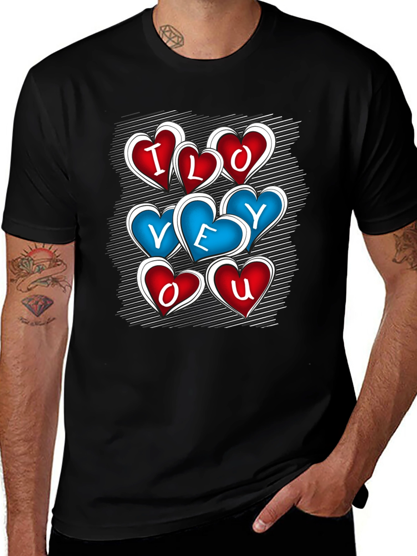 Variant 9 of I Love You Heart Graphic Black T-Shirt