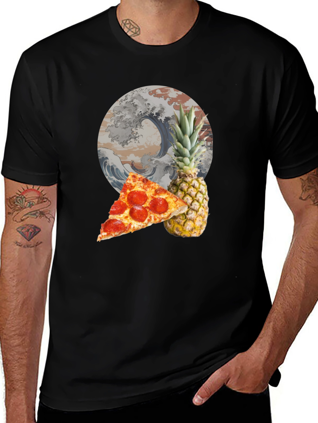 Variant 14 of Pizza Pineapple Great Wave Graphic Tee