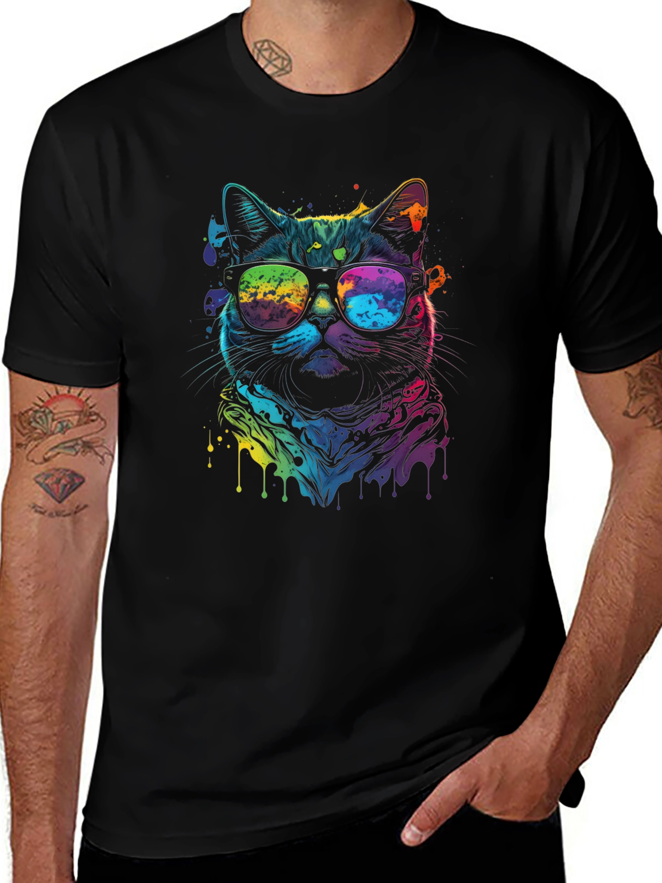 Variant 9 of Cool Cat Tee - Vibrant Rainbow Graphic