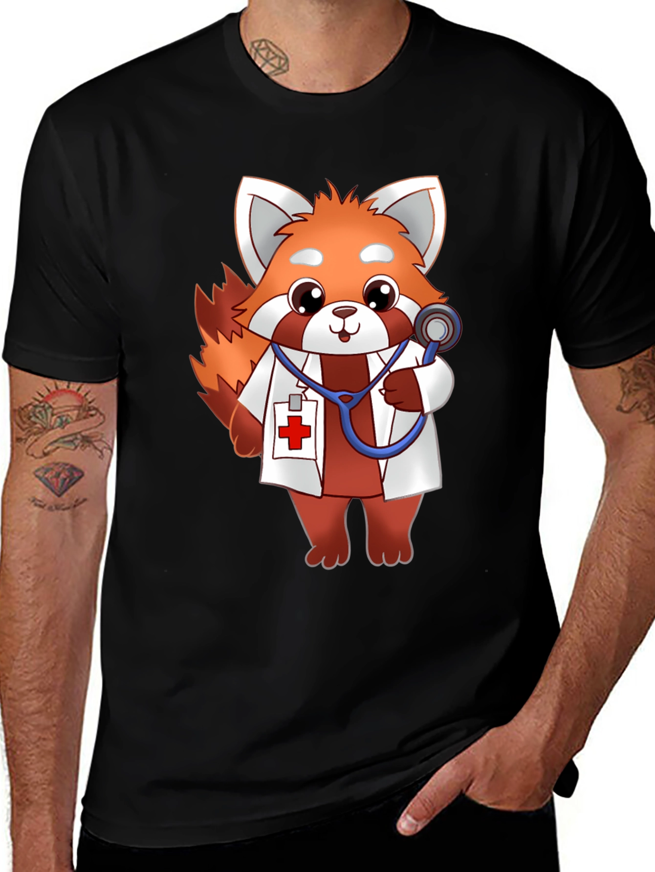 Variant 26 of Red Panda Doctor T-Shirt - Cute Cartoon Animal Tee
