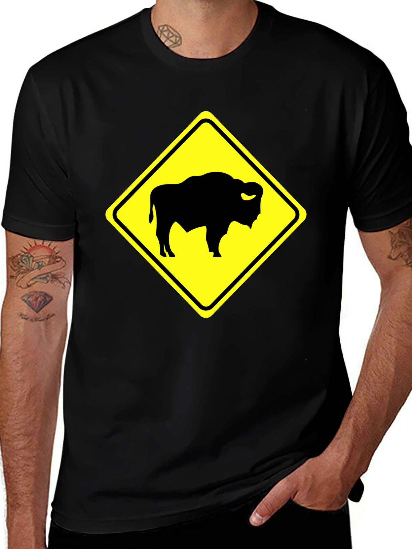 Variant 30 of Bison Warning Sign T-Shirt - Black
