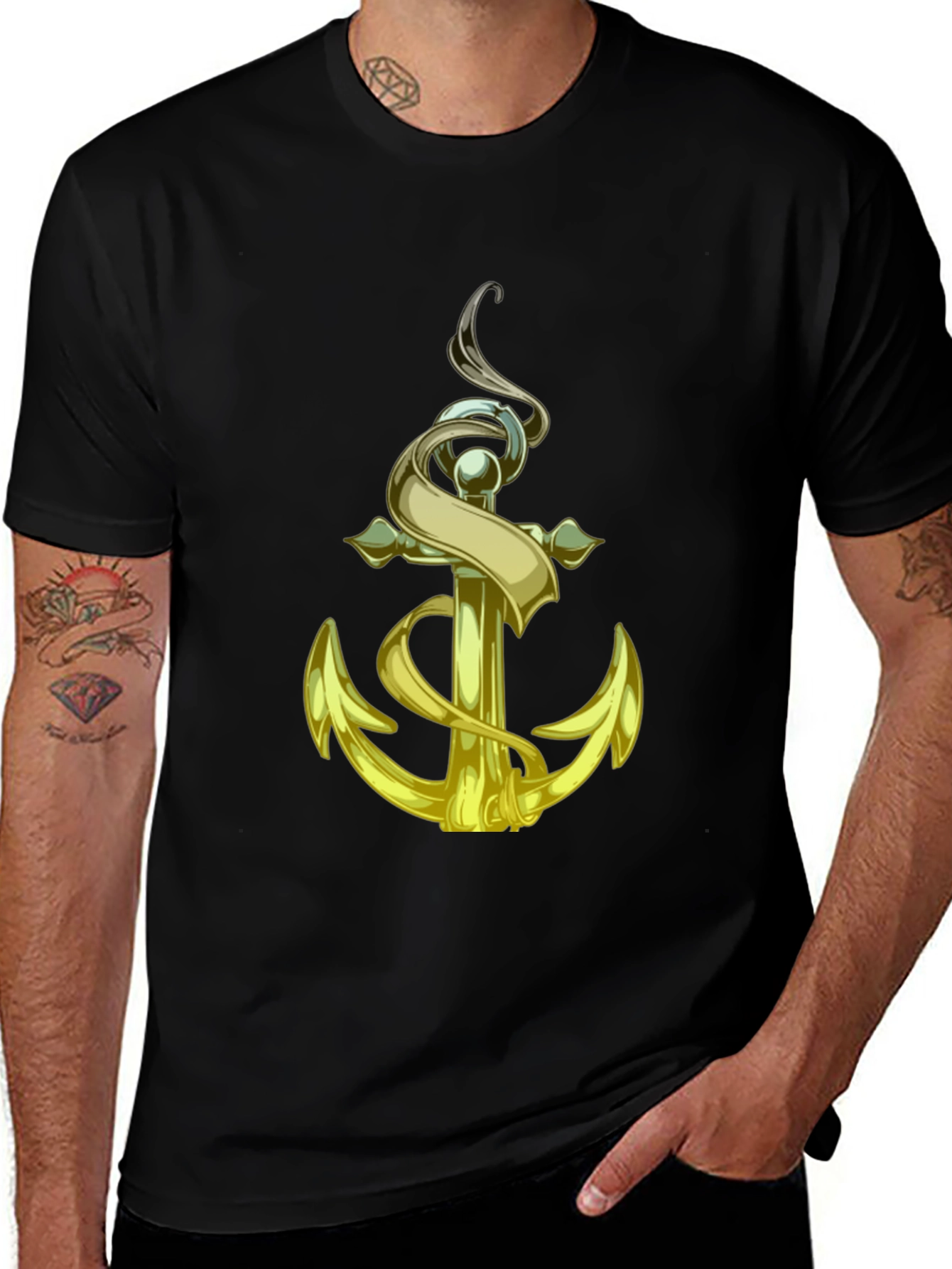 Variant 6 of Golden Anchor Graphic Tee - Nautical Style