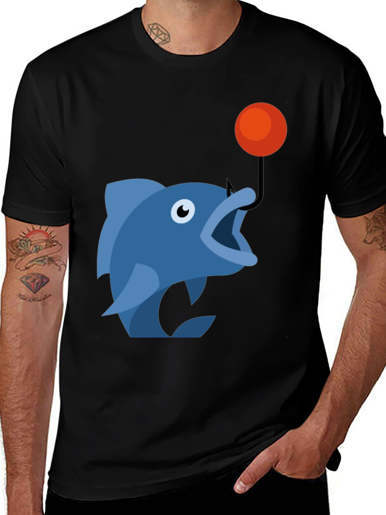 Variant 29 of Funny Fish Hook Black T-Shirt