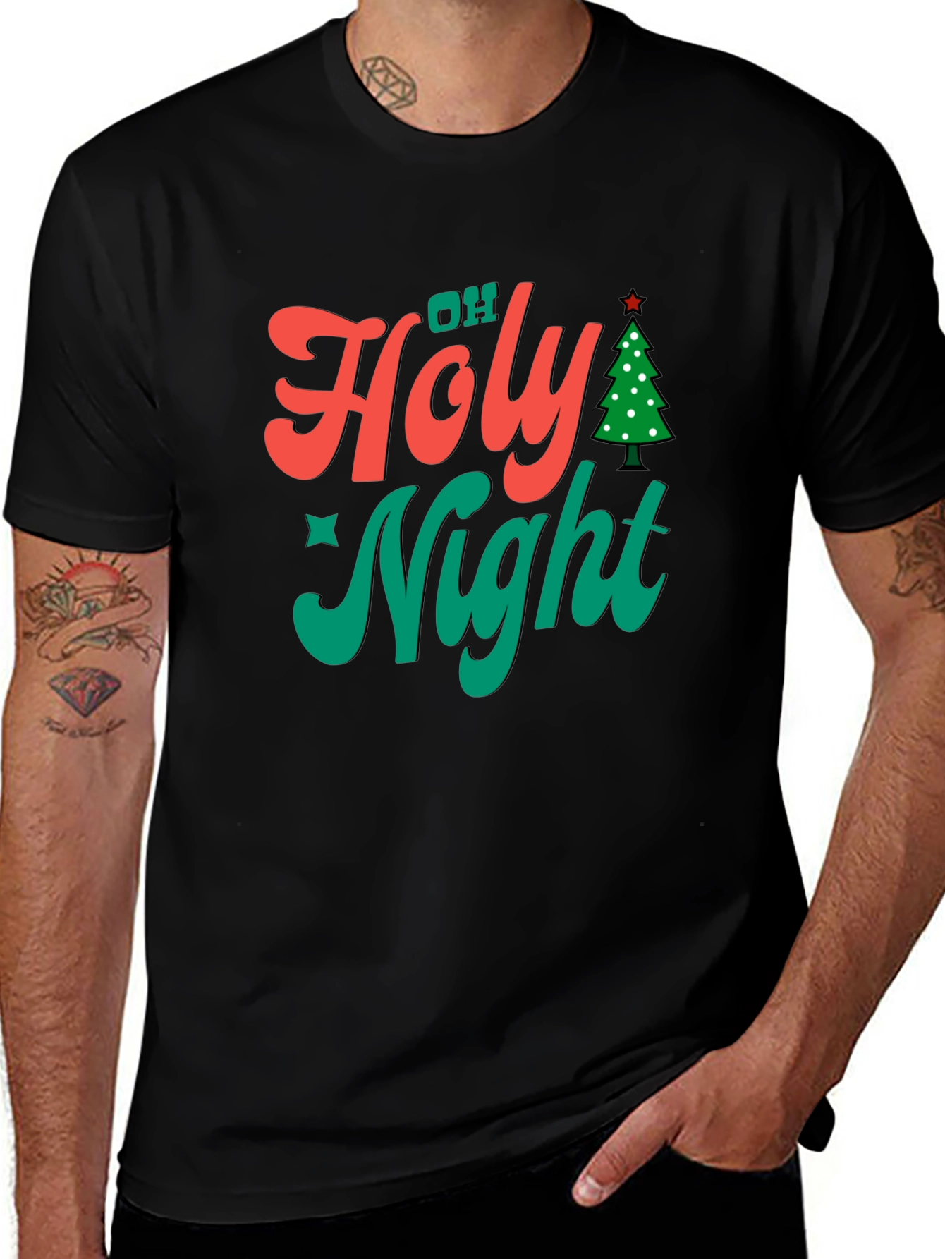 Oh Holy Night Christmas Tree Graphic T-Shirt