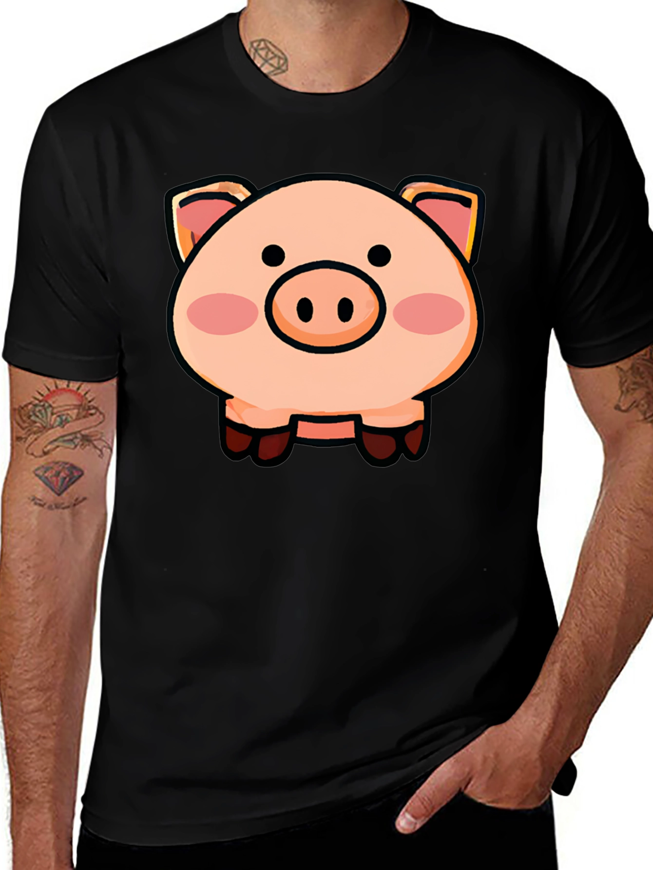 Variant 27 of Cartoon Pig Graphic Tee - Unisex Black T-Shirt