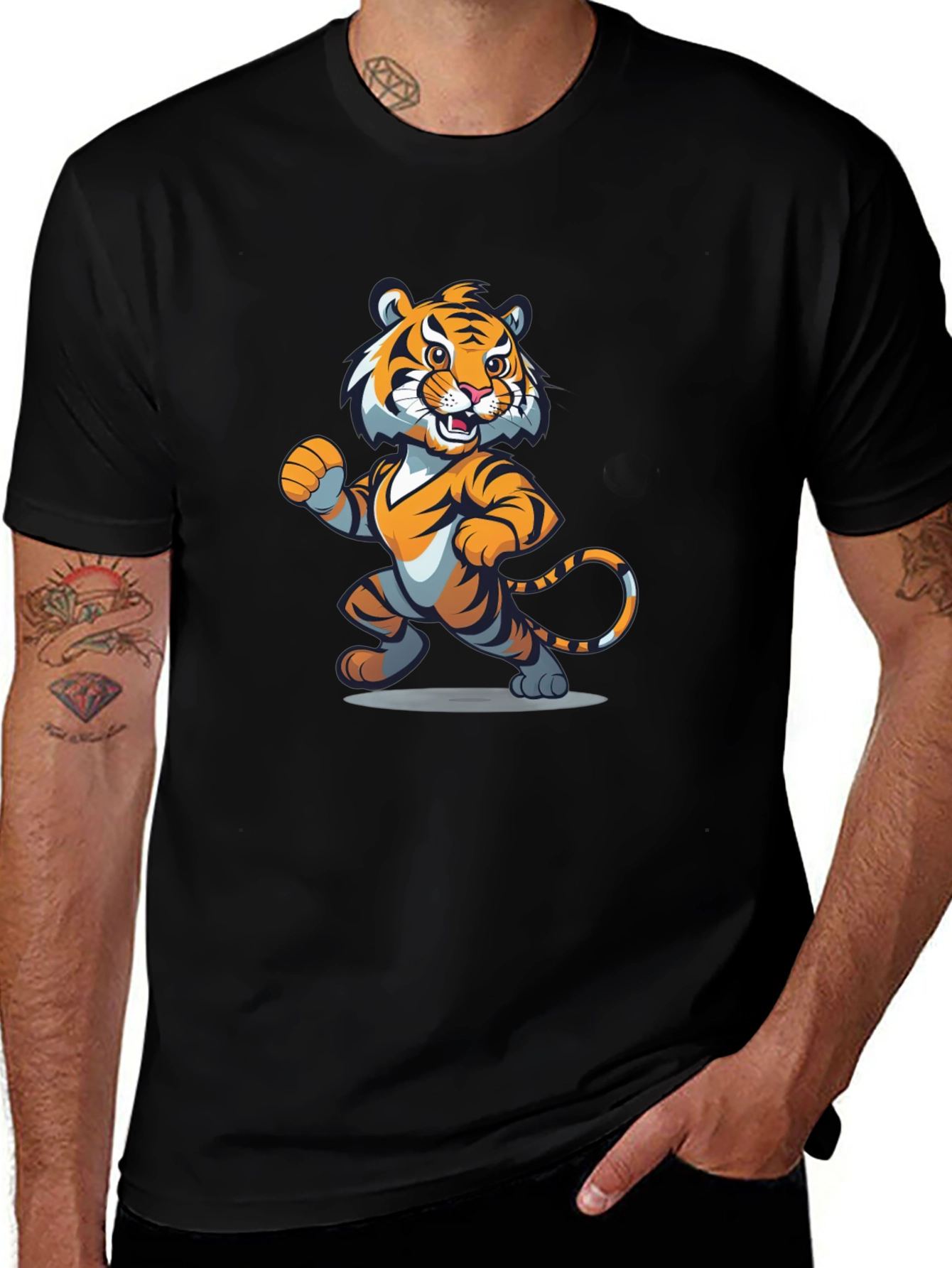 Variant 13 of Cartoon Tiger Graphic Tee - Black
