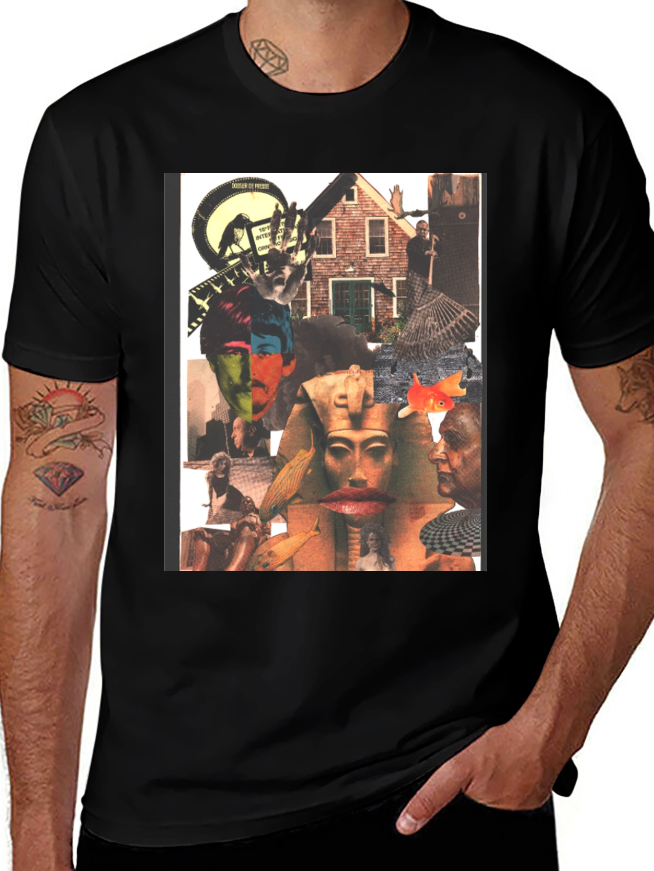 Variant 11 of Surreal Collage Graphic Tee - Artistic Black T-Shirt