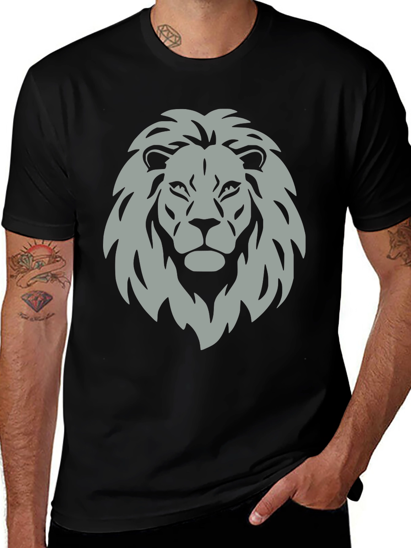 Variant 29 of Lion Head Graphic Black T-Shirt