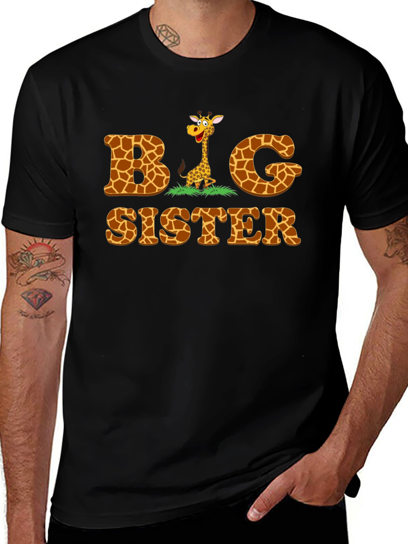 Big Sister Giraffe Print Tee