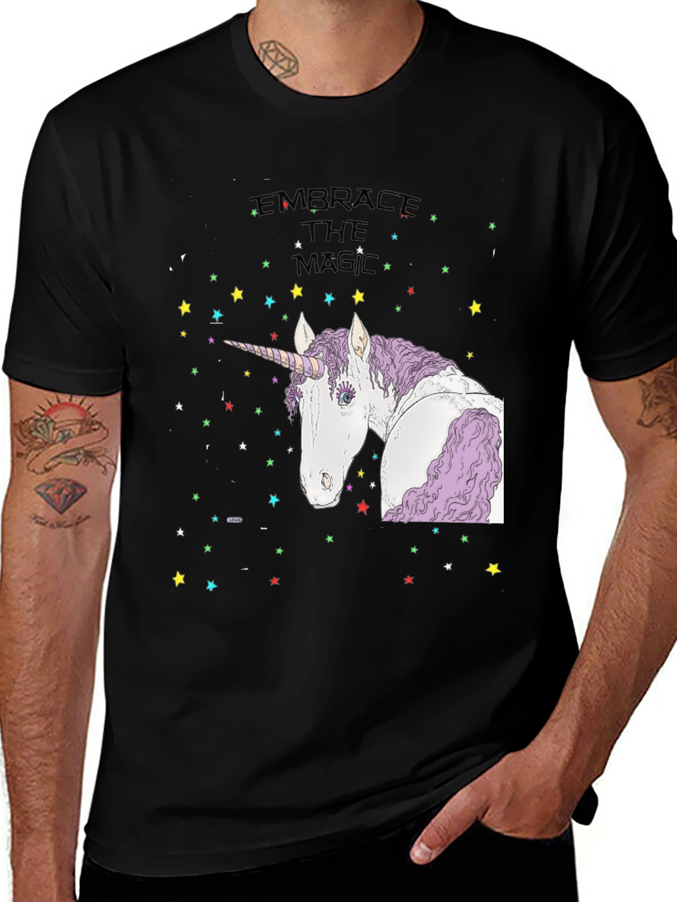 Embrace the Magic Unicorn Graphic Tee - Black Cotton