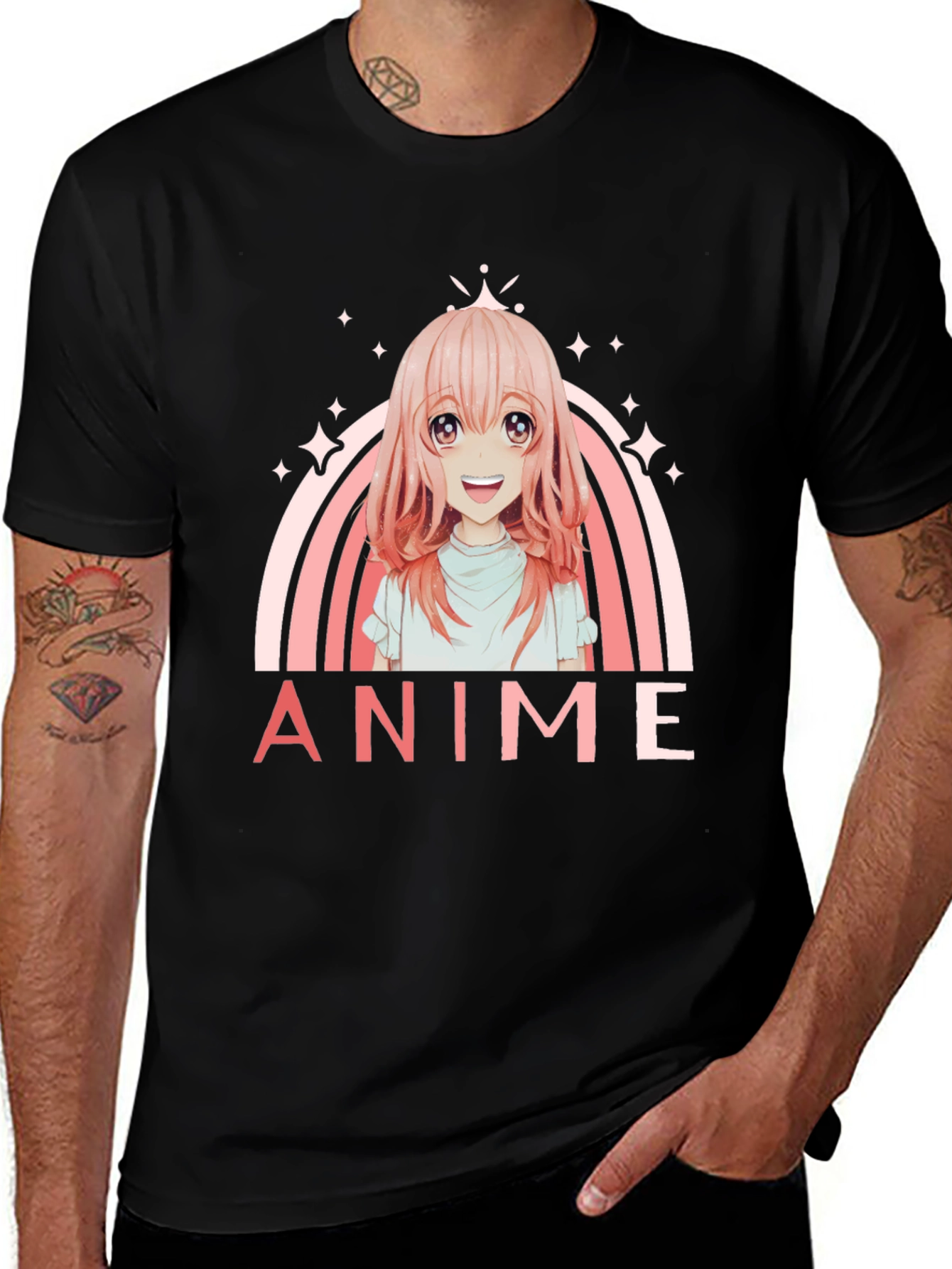 Variant 29 of Anime Girl Rainbow Graphic Black T-Shirt