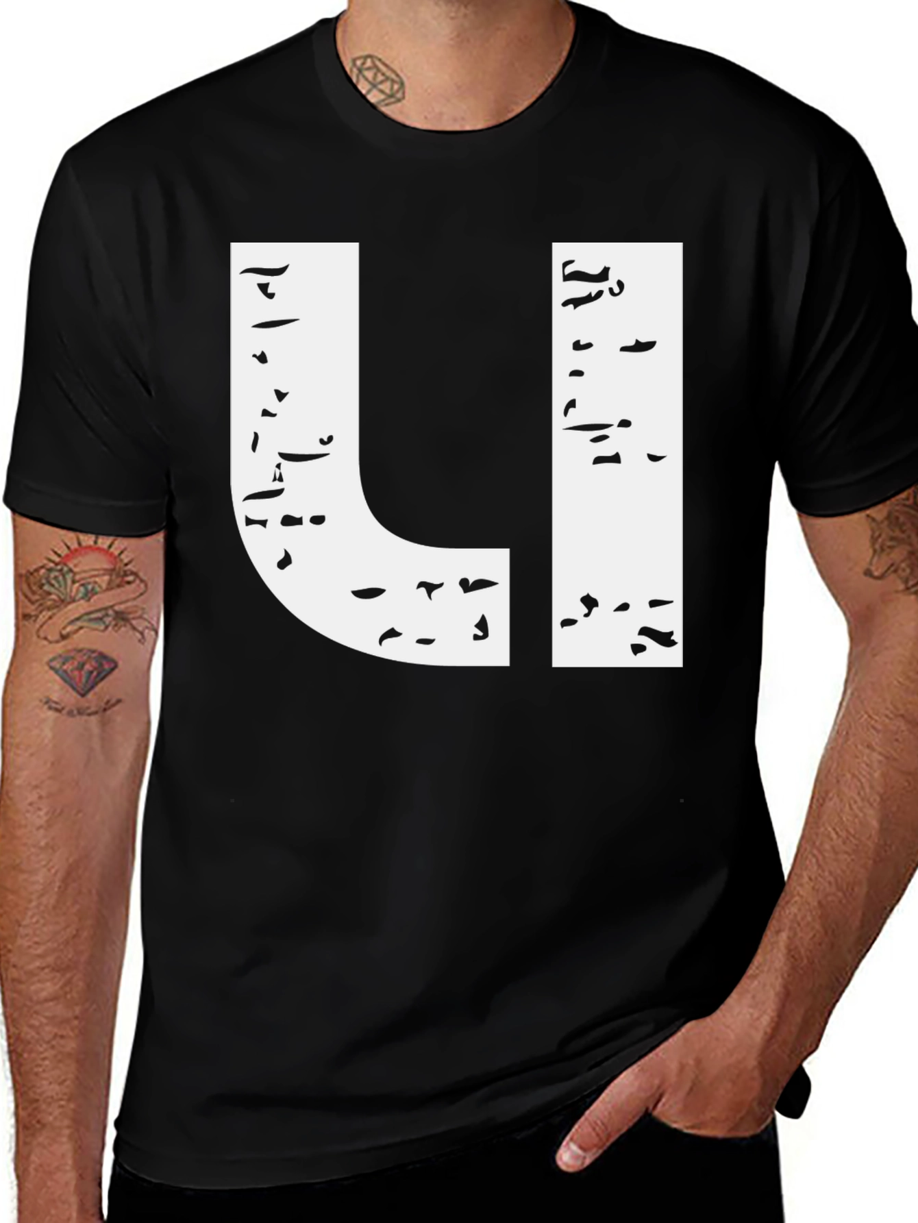 Variant 29 of Abstract 'U' Graphic Black Cotton T-Shirt