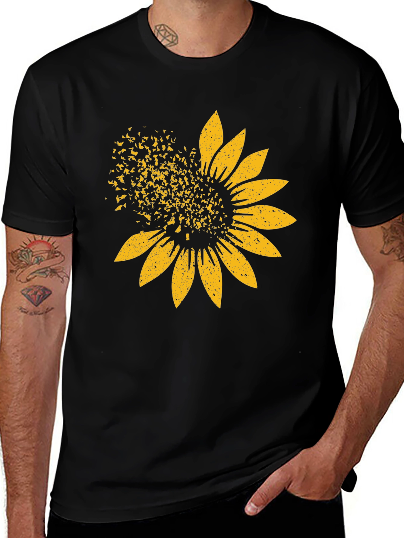 Variant 2 of Sunflower Graphic T-Shirt - Trendy Black Tee